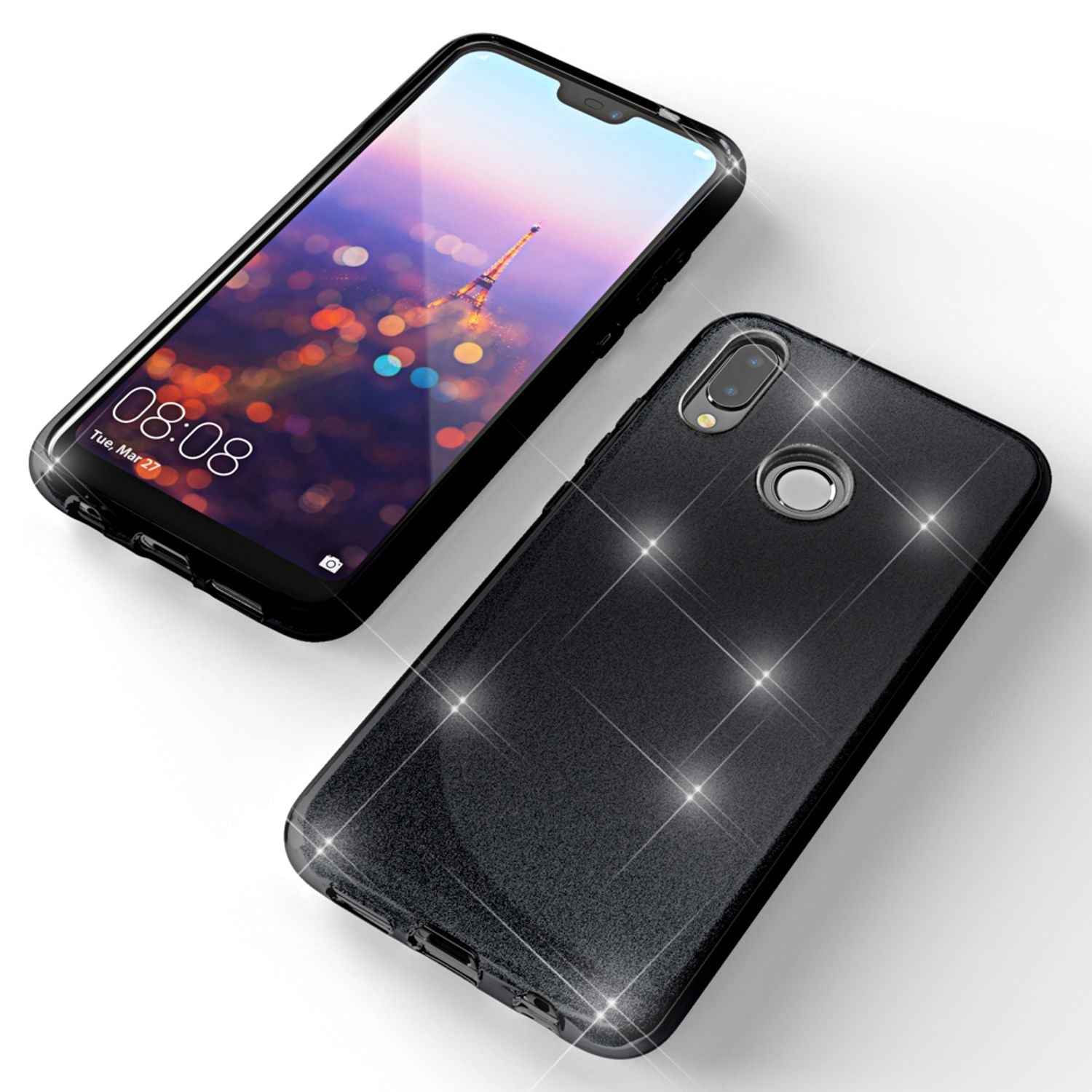 Huawei P20 Lite Hülle Handyhülle von NALIA, Glitzer Silikon-Case Back-Cover