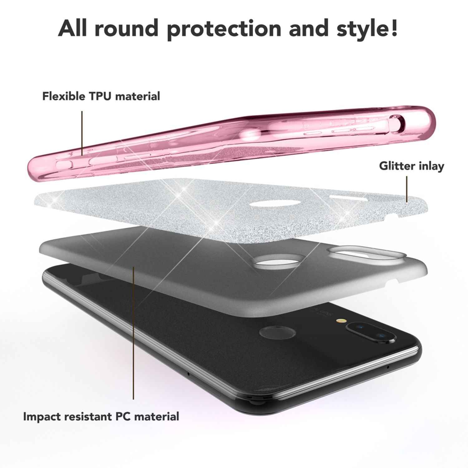 Huawei P20 Lite Hülle Handyhülle von NALIA, Glitzer Silikon-Case Back-Cover