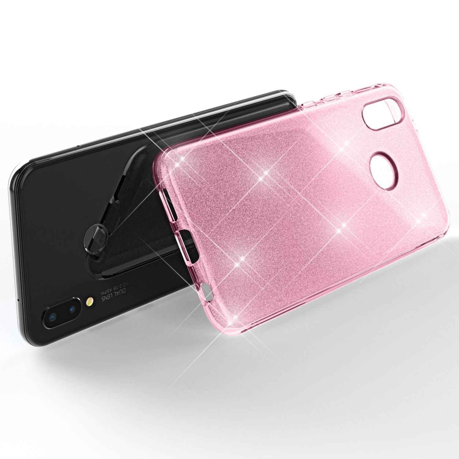 Huawei P20 Lite Hülle Handyhülle von NALIA, Glitzer Silikon-Case Back-Cover