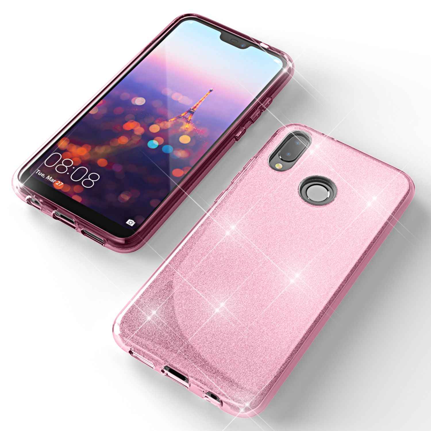 Huawei P20 Lite Hülle Handyhülle von NALIA, Glitzer Silikon-Case Back-Cover