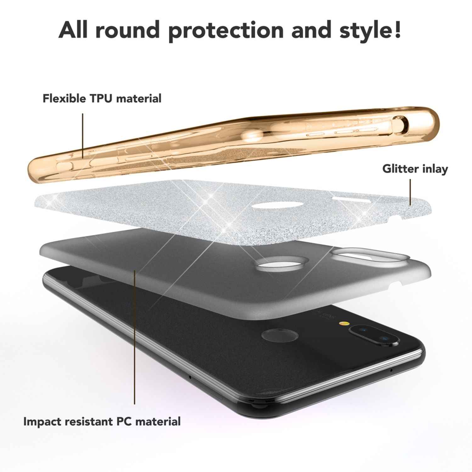 Huawei P20 Lite Hülle Handyhülle von NALIA, Glitzer Silikon-Case Back-Cover