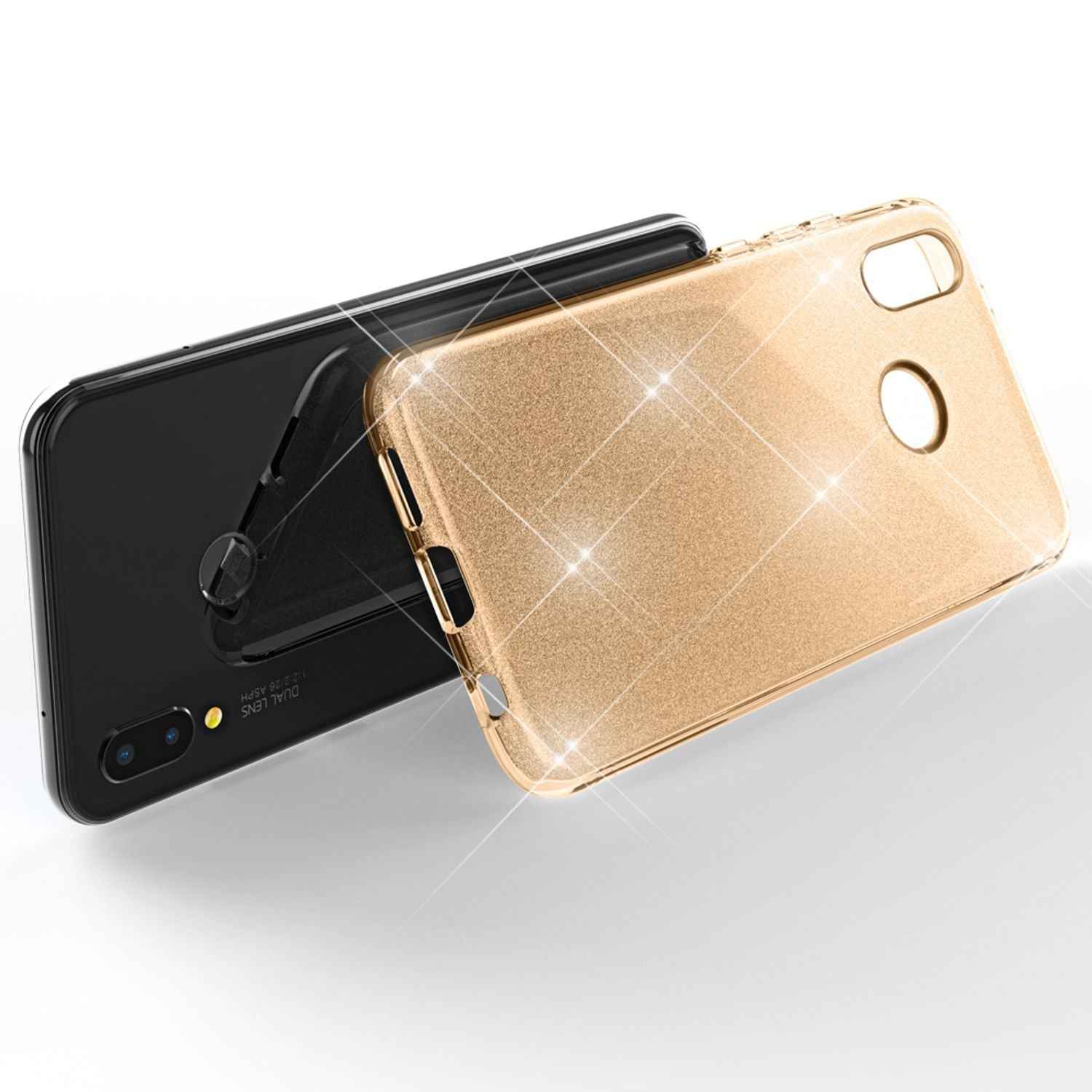 Huawei P20 Lite Hülle Handyhülle von NALIA, Glitzer Silikon-Case Back-Cover