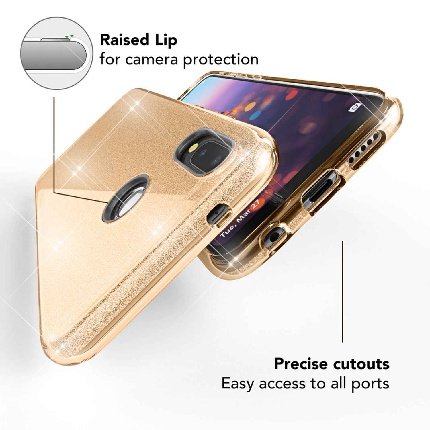 Huawei P20 Lite Hülle Handyhülle von NALIA, Glitzer Silikon-Case Back-Cover