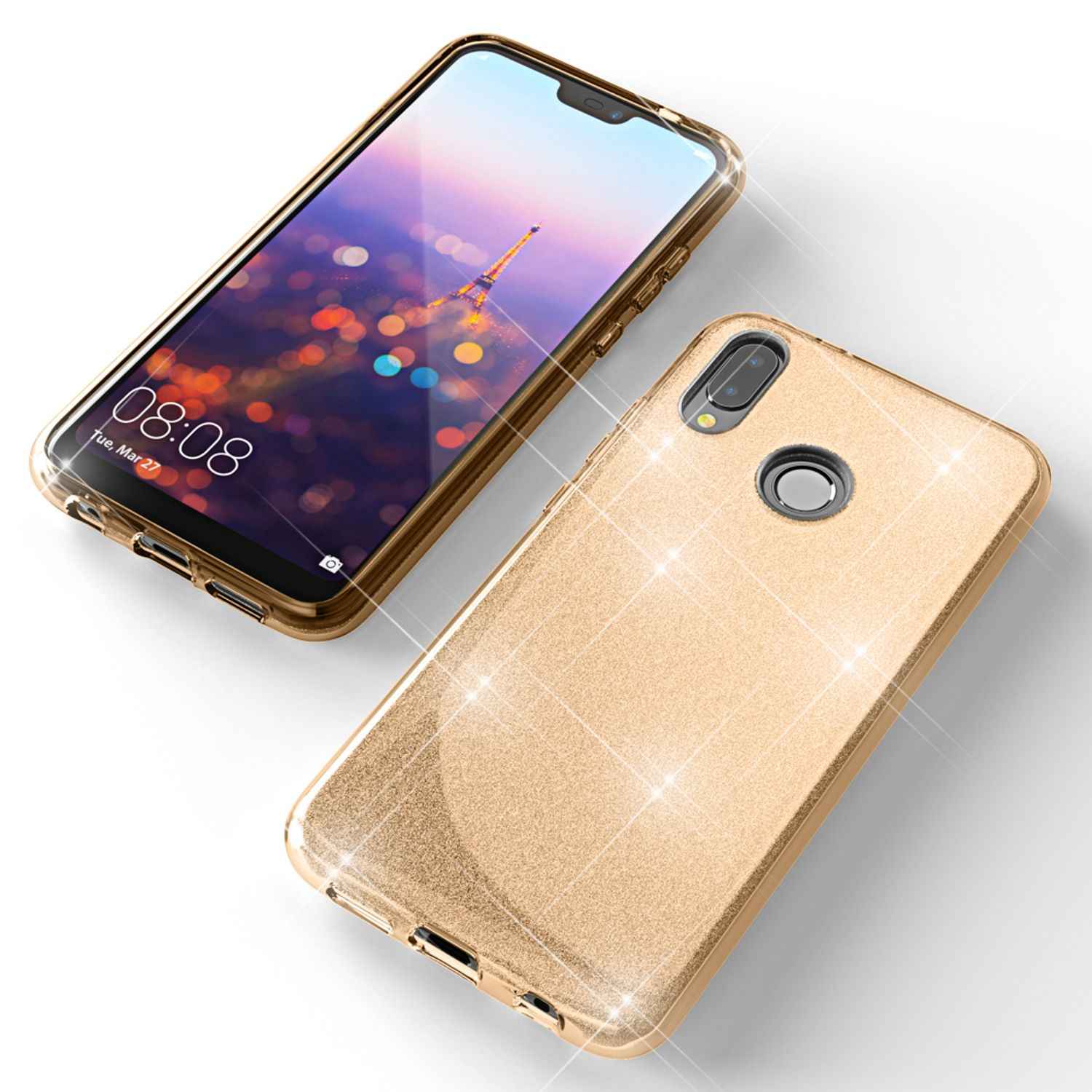 Huawei P20 Lite Hülle Handyhülle von NALIA, Glitzer Silikon-Case Back-Cover