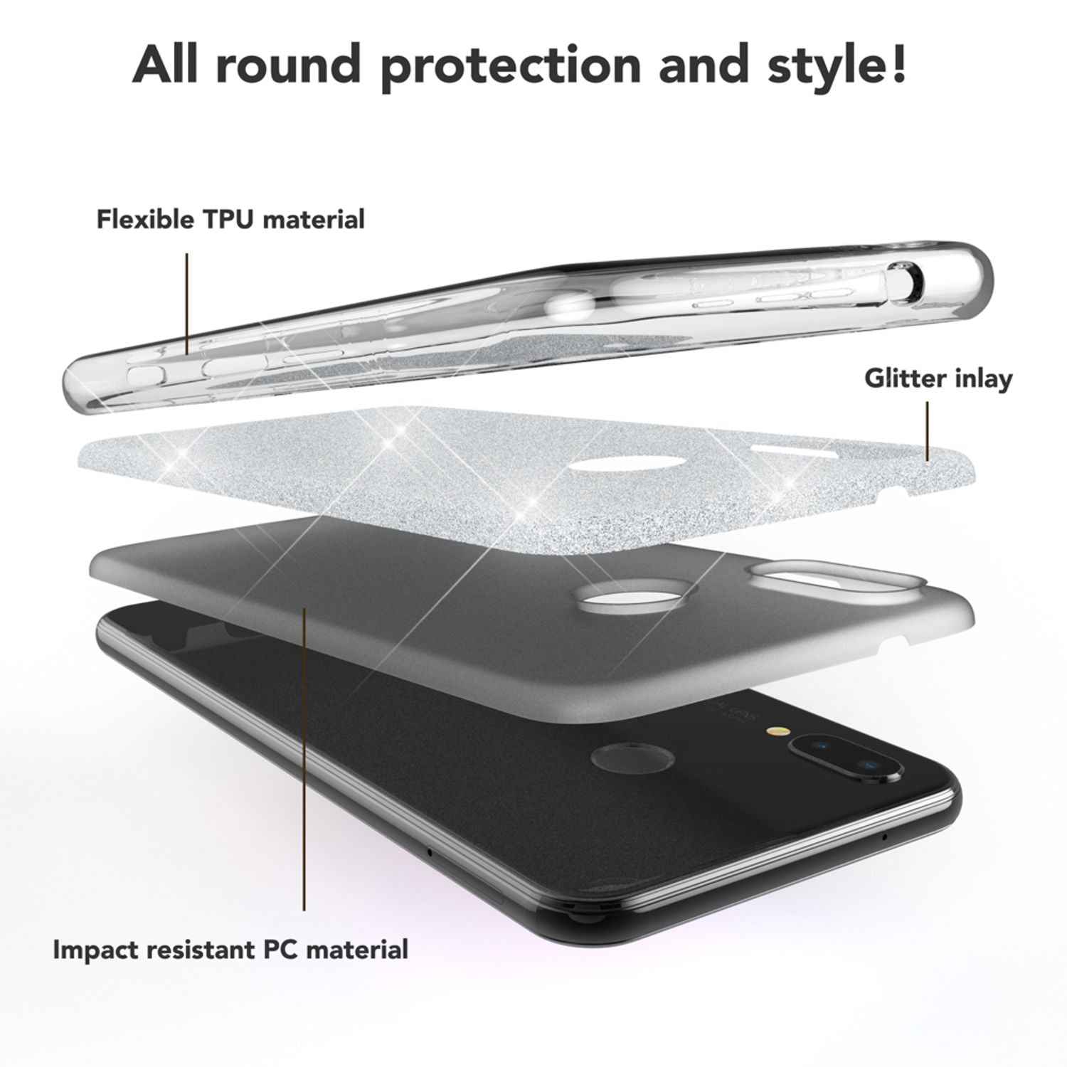 Huawei P20 Lite Hülle Handyhülle von NALIA, Glitzer Silikon-Case Back-Cover
