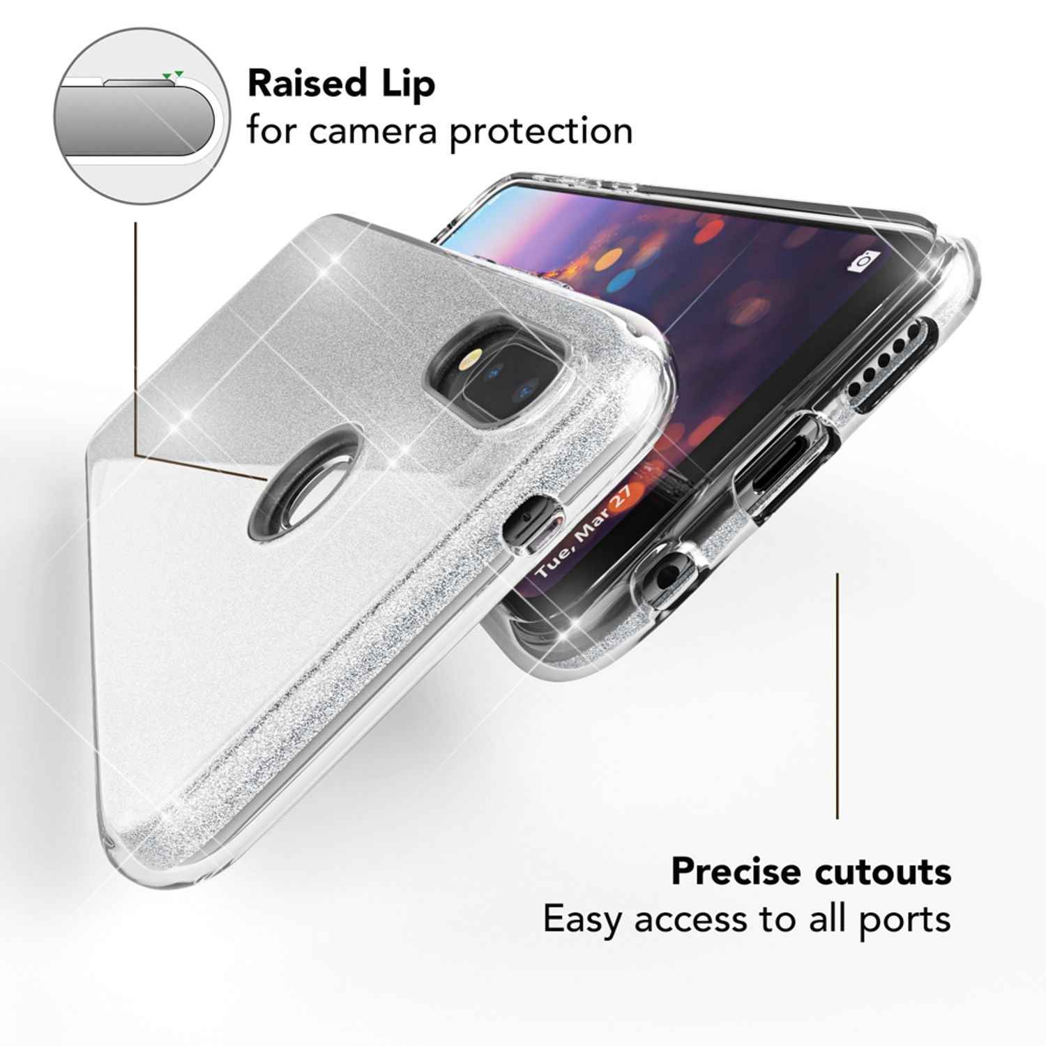 Huawei P20 Lite Hülle Handyhülle von NALIA, Glitzer Silikon-Case Back-Cover