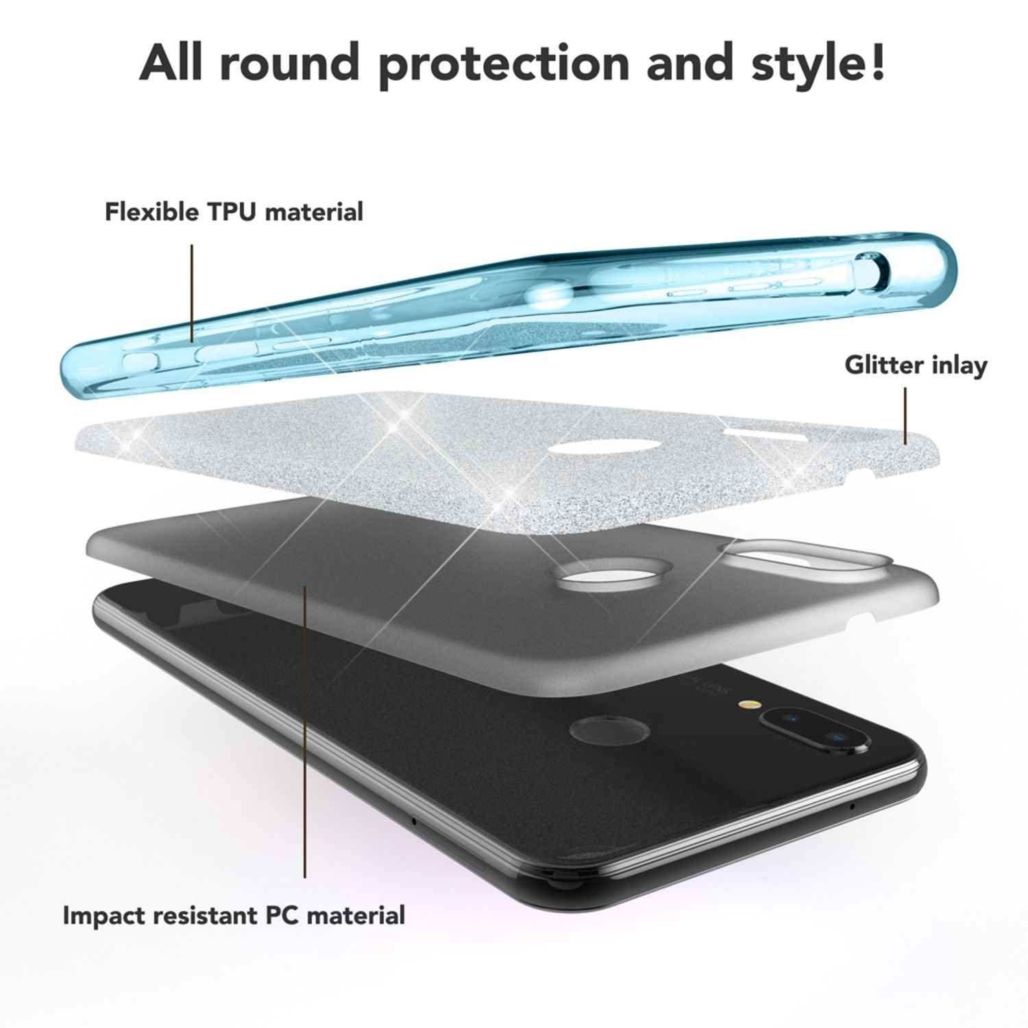 Huawei P20 Lite Hülle Handyhülle von NALIA, Glitzer Silikon-Case Back-Cover