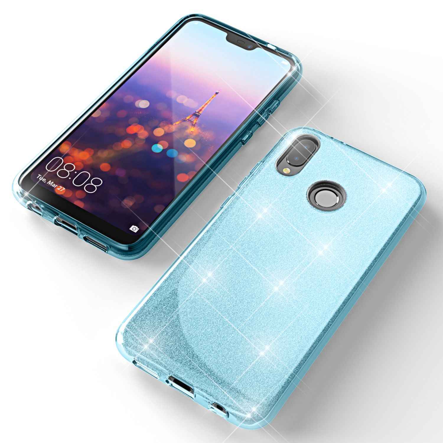 Huawei P20 Lite Hülle Handyhülle von NALIA, Glitzer Silikon-Case Back-Cover