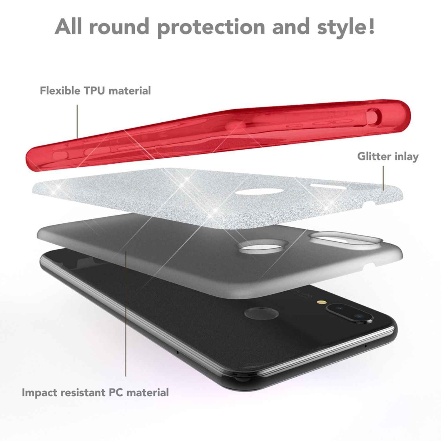 Huawei P20 Lite Hülle Handyhülle von NALIA, Glitzer Silikon-Case Back-Cover