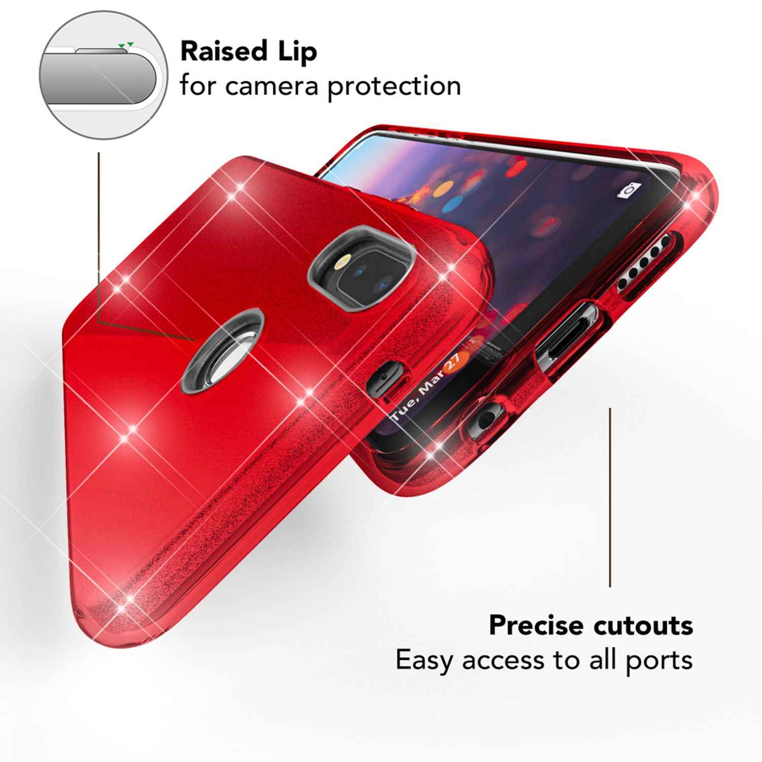 Huawei P20 Lite Hülle Handyhülle von NALIA, Glitzer Silikon-Case Back-Cover