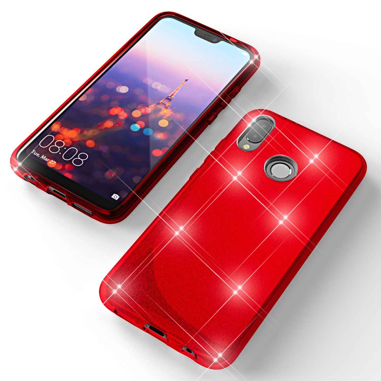 Huawei P20 Lite Hülle Handyhülle von NALIA, Glitzer Silikon-Case Back-Cover