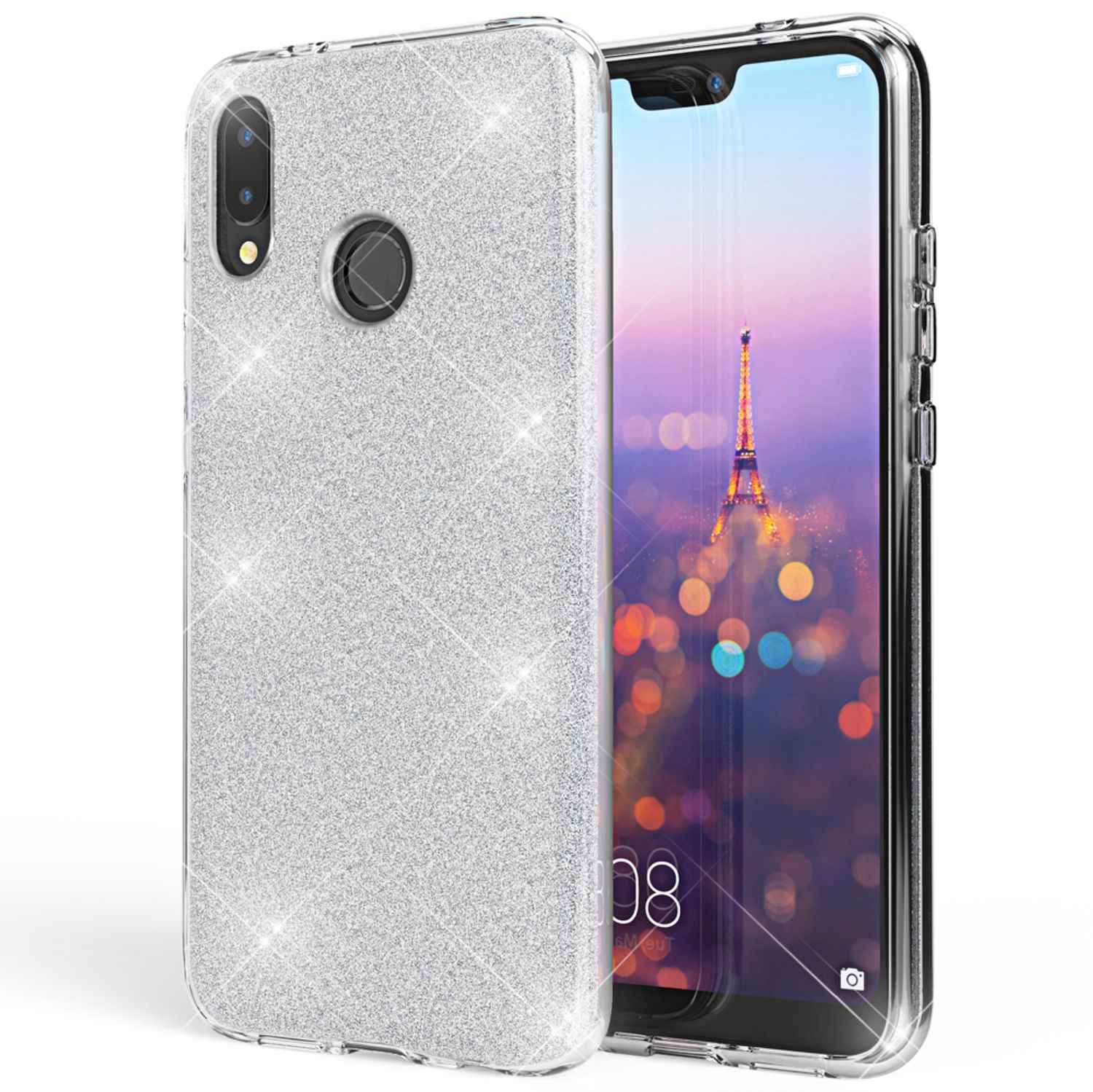 Huawei P20 Lite Hülle Handyhülle von NALIA, Glitzer Silikon-Case Back-Cover