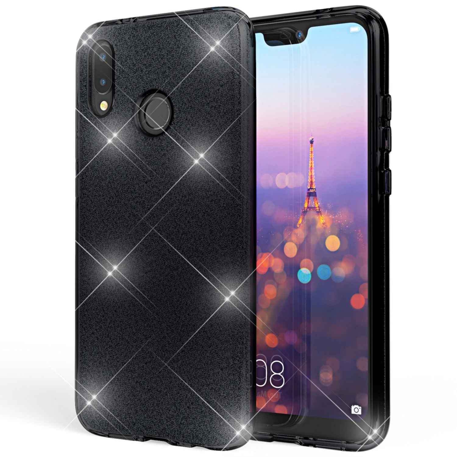 Huawei P20 Lite Hülle Handyhülle von NALIA, Glitzer Silikon-Case Back-Cover