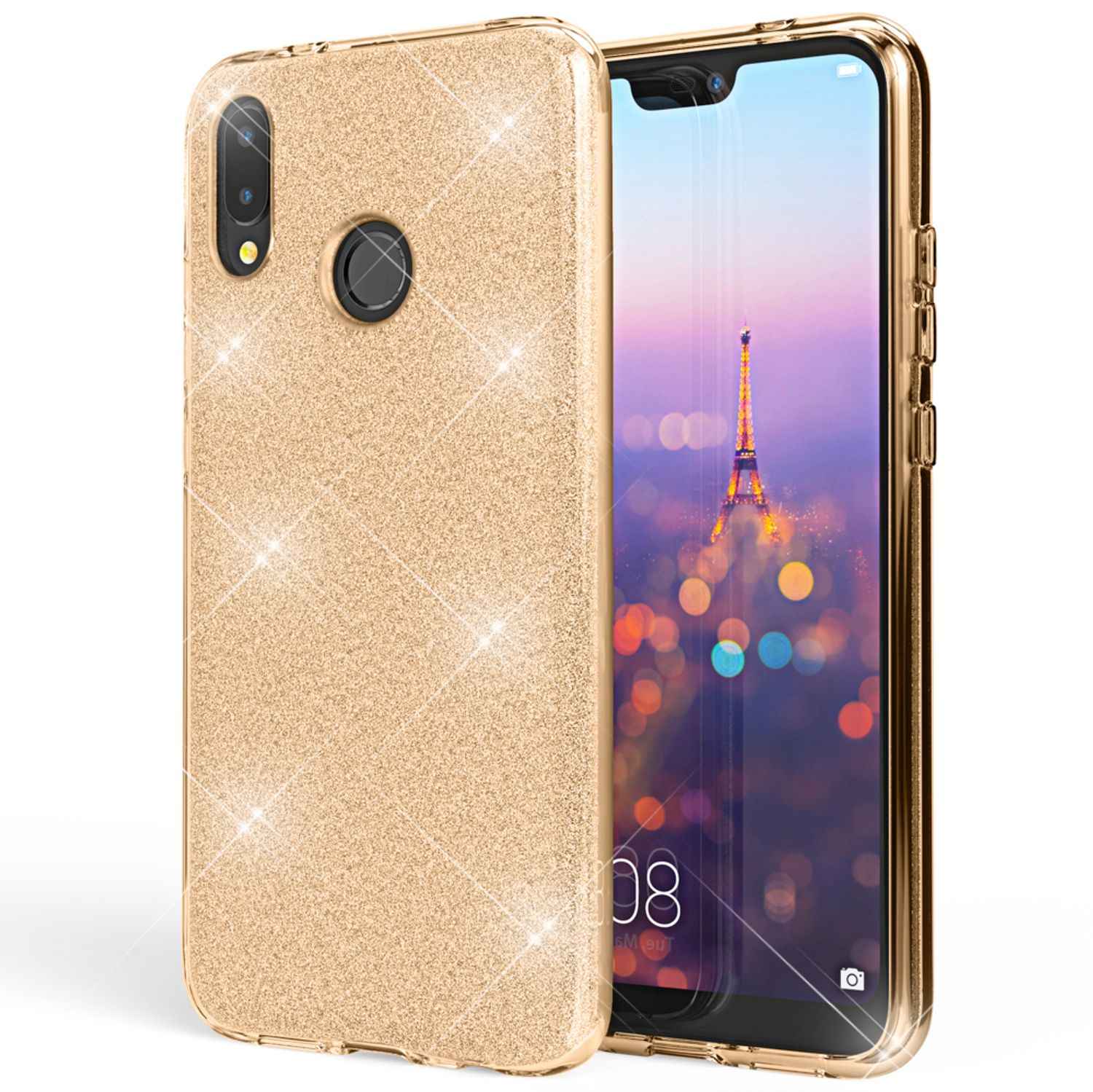 Huawei P20 Lite Hülle Handyhülle von NALIA, Glitzer Silikon-Case Back-Cover