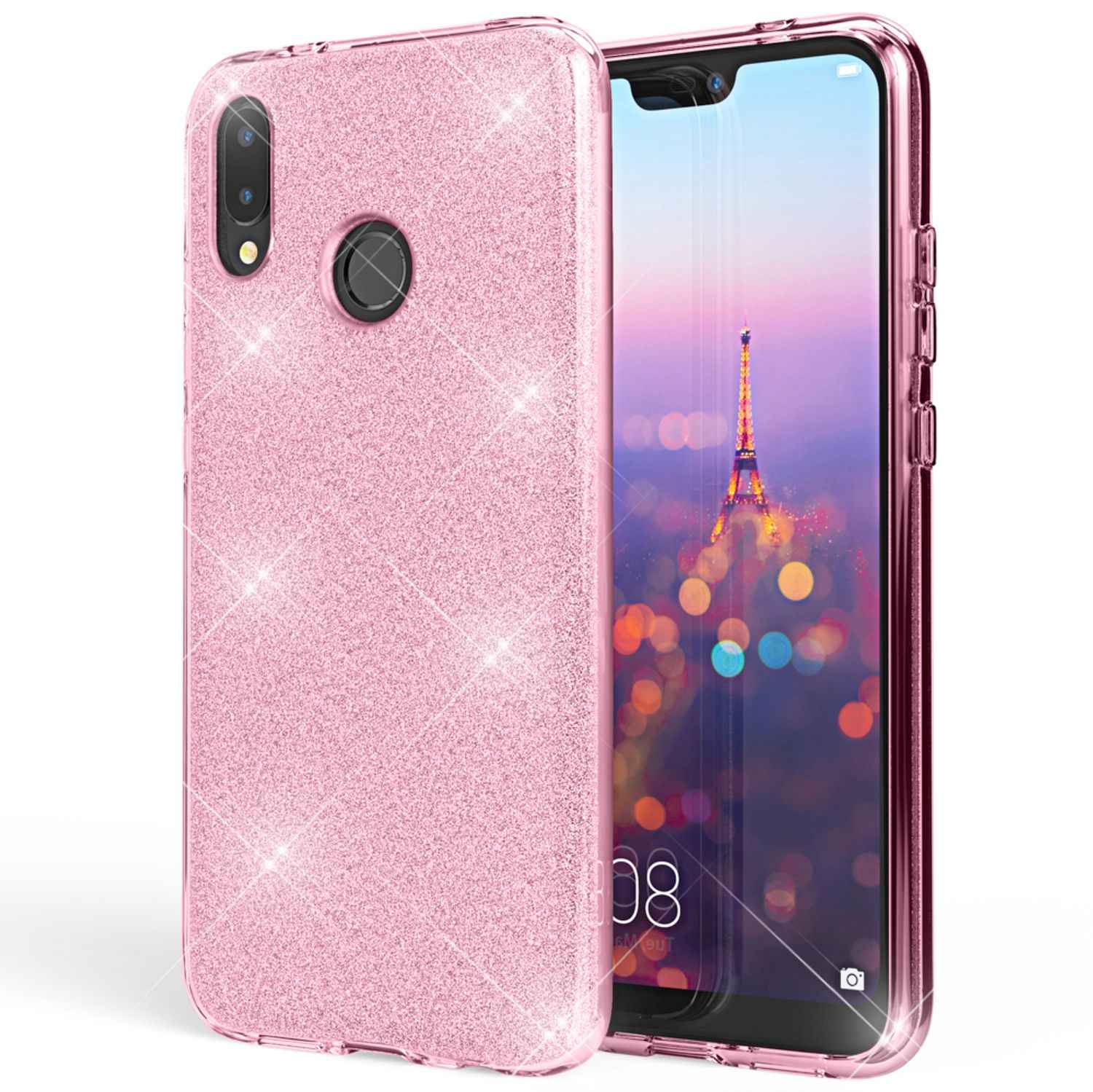 Huawei P20 Lite Hülle Handyhülle von NALIA, Glitzer Silikon-Case Back-Cover