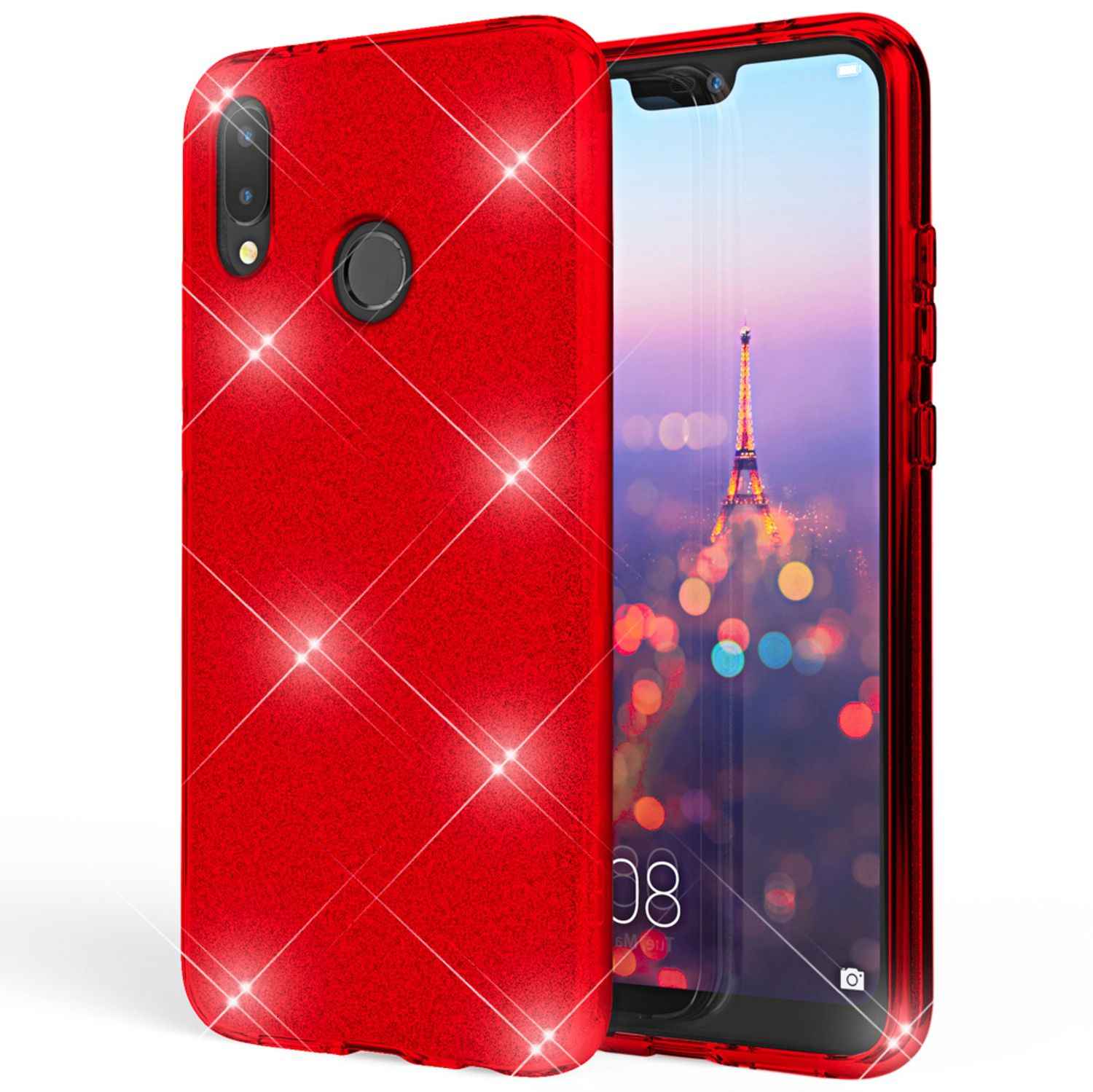 Huawei P20 Lite Hülle Handyhülle von NALIA, Glitzer Silikon-Case Back-Cover