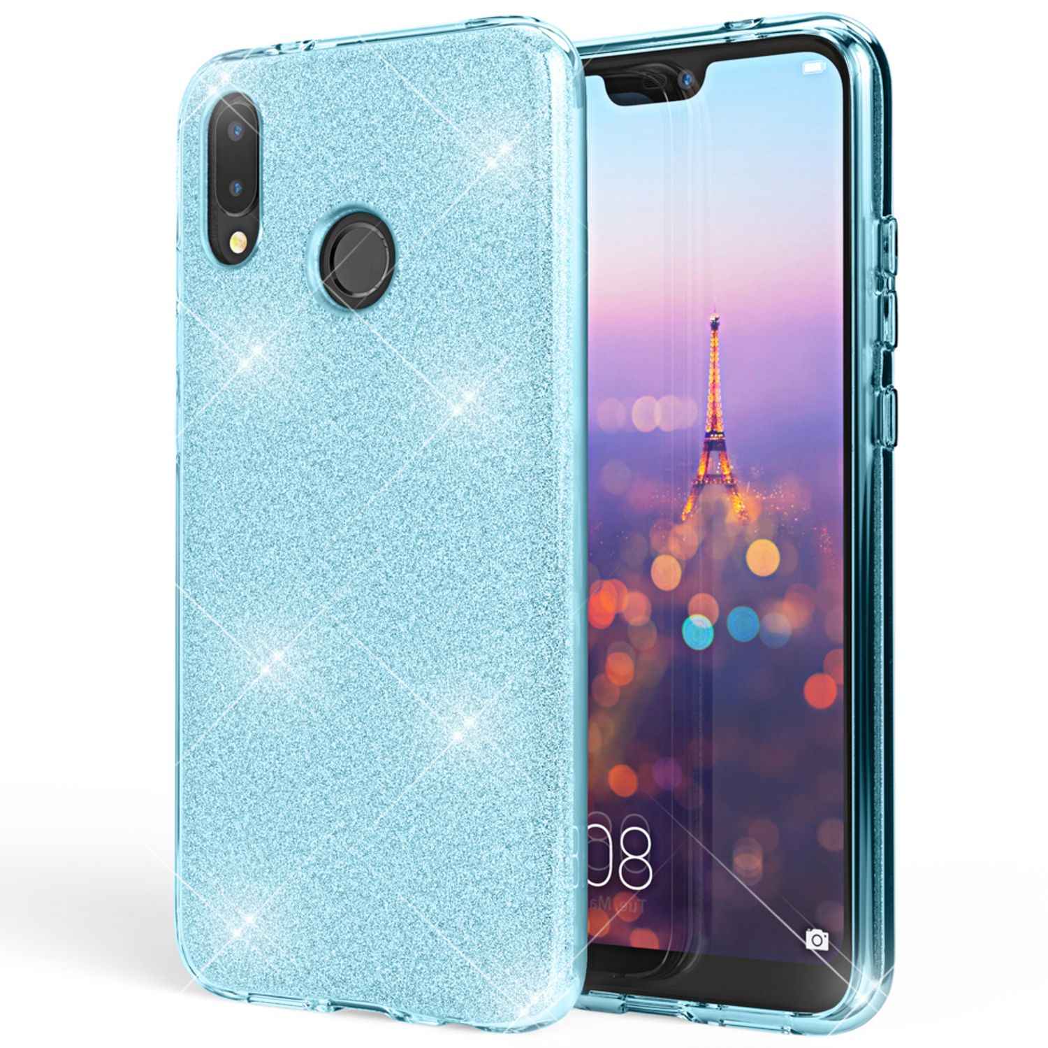Huawei P20 Lite Hülle Handyhülle von NALIA, Glitzer Silikon-Case Back-Cover