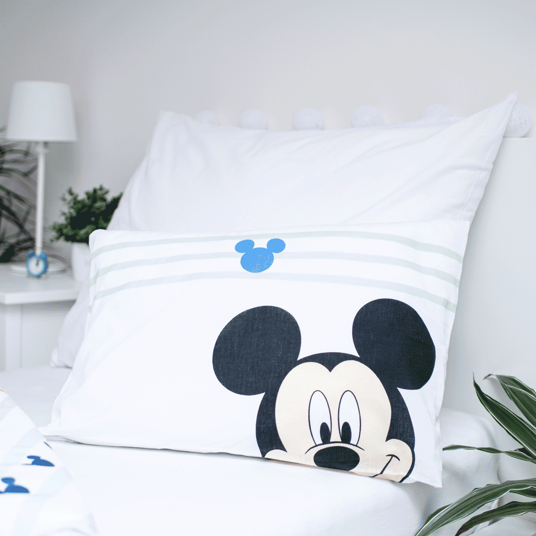 Kinder-Bettwäsche Micky Maus 100 x 135 cm 2-teilig Baumwolle weiß | Tinisu