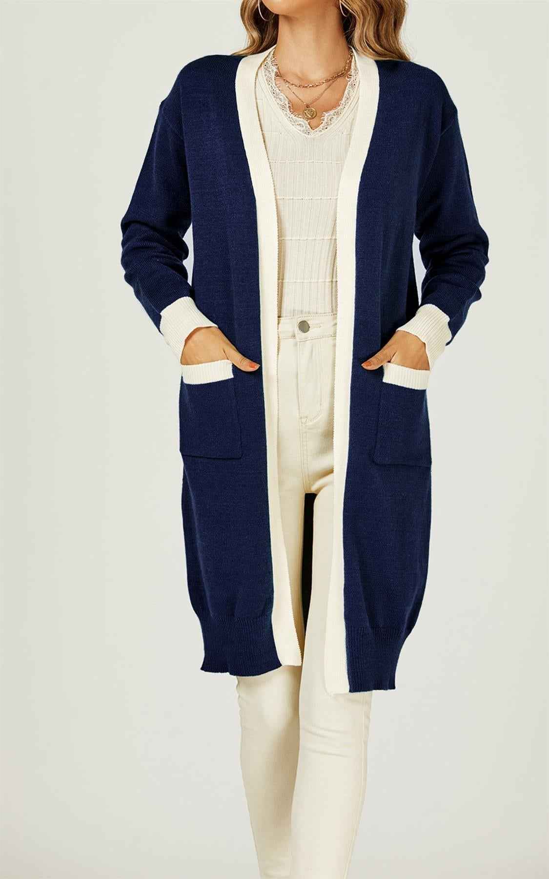 Cream Stripe Cardigan In Navy