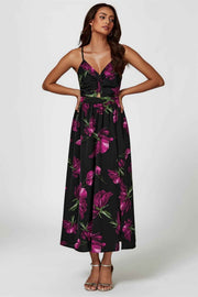 Floral Print Maxi Dress In Black