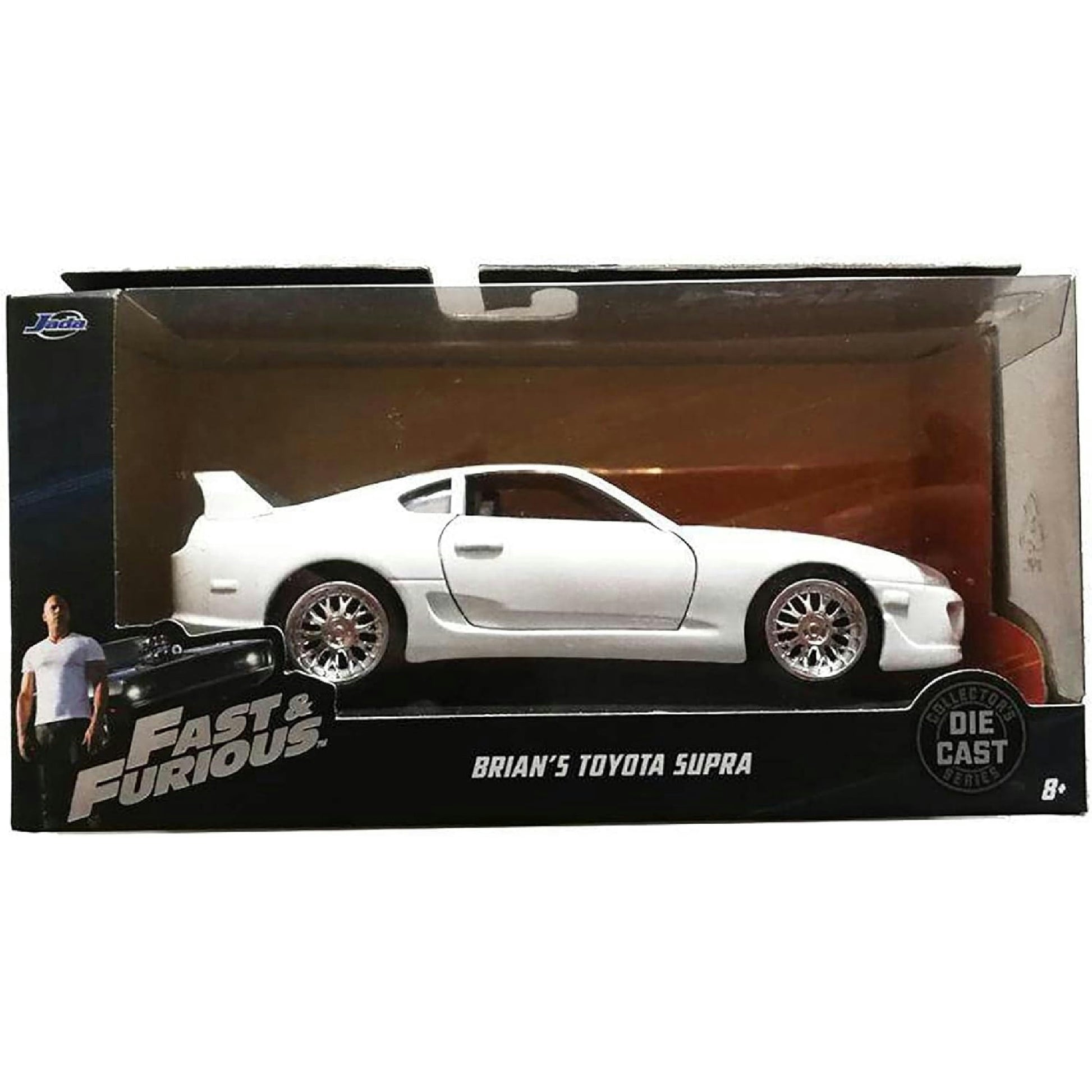 Jada Toys Fast & Furious Brian's 1995 Toyota Supra, Auto, Spielzeugauto aus Die-cast, öffnende Türen, Kofferraum & Motorhaube, Maßstab 1:24, weiß Hauptansicht
