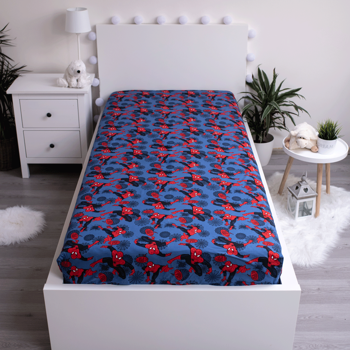 Spannbettlaken Spiderman 90x200 cm 100% Baumwolle blau Einzelbett | Tinisu