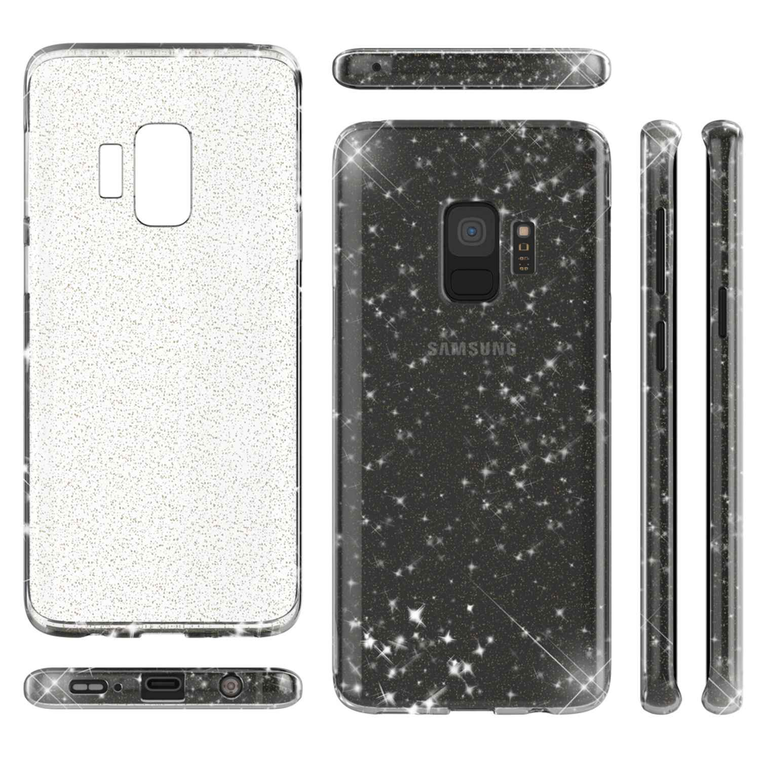 NALIA Glitter Handy Hülle für Samsung Galaxy S9, Glitzer Silikon Case Cover