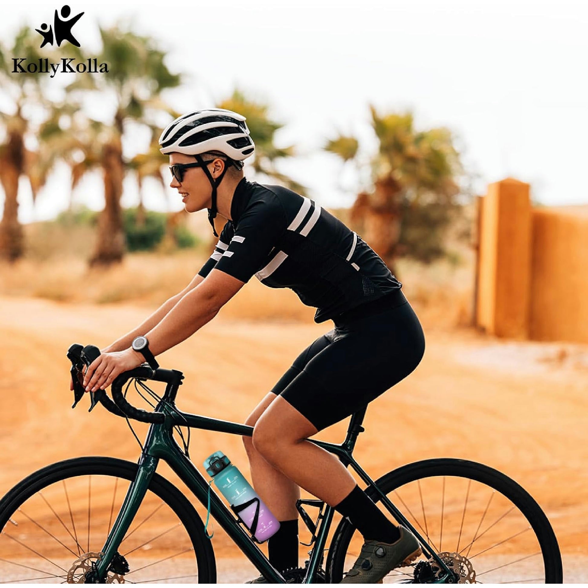 KollyKolla Trinkflasche 1 Liter, Kohlensäure Geeignet, Sport Trinkflasche mit Zeitmarkierungen, BPA-Frei, Sportflasche Auslaufsicher, Wasserflasche für Kinder, Erwachsener, Schule, Gym, Büro, Fahrrad Hauptansicht