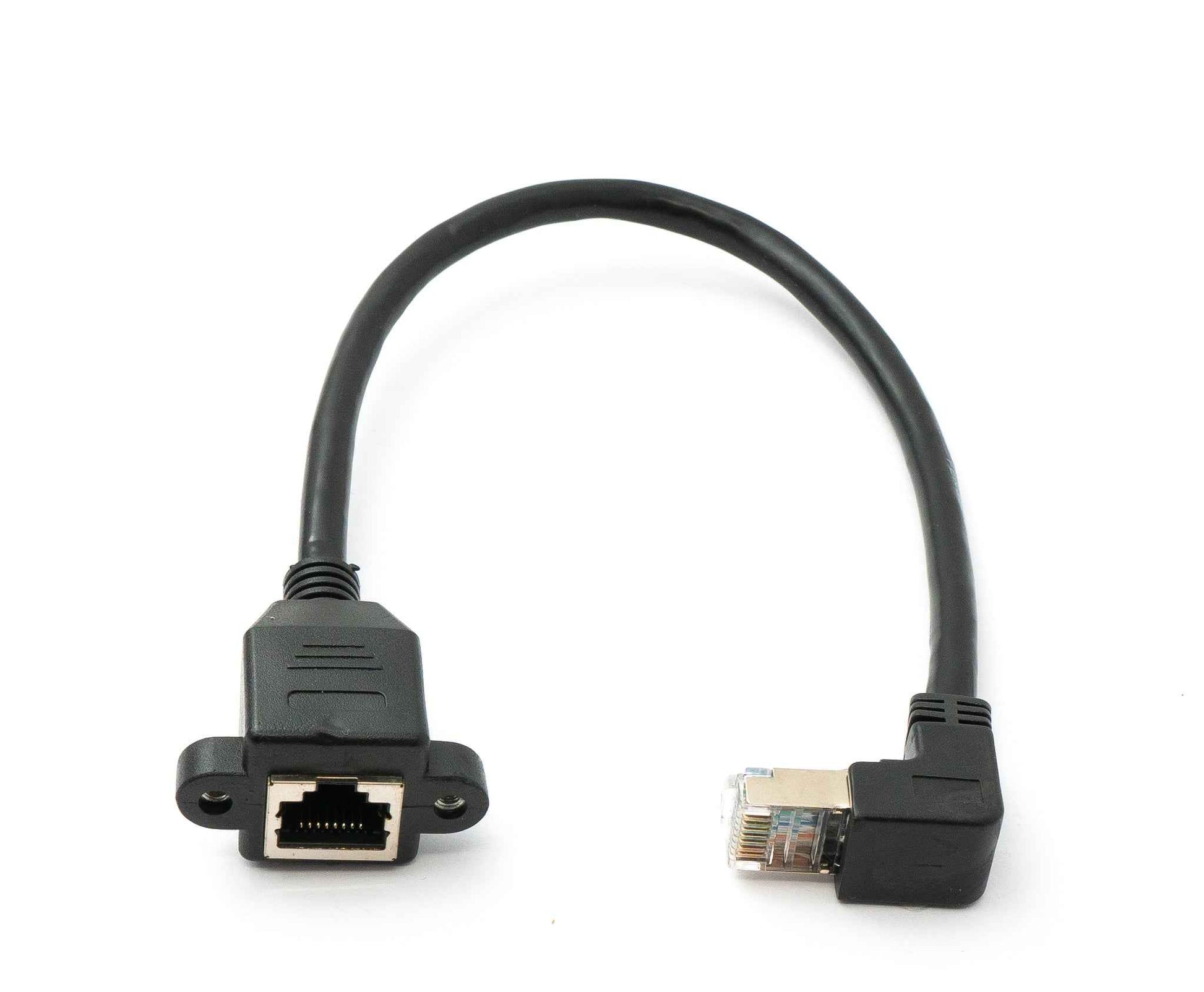 SYSTEM-S LAN Kabel 30 cm 8P8C Stecker zu Buchse Winkel Schraube in Schwarz