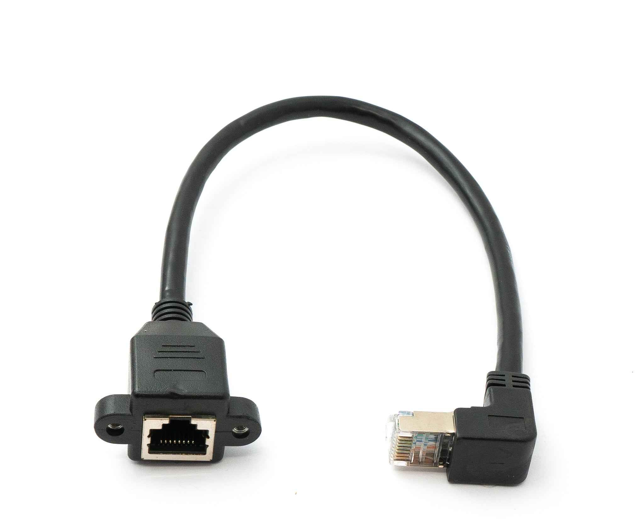 SYSTEM-S LAN Kabel 30 cm 8P8C Stecker zu Buchse Winkel Schraube in Schwarz