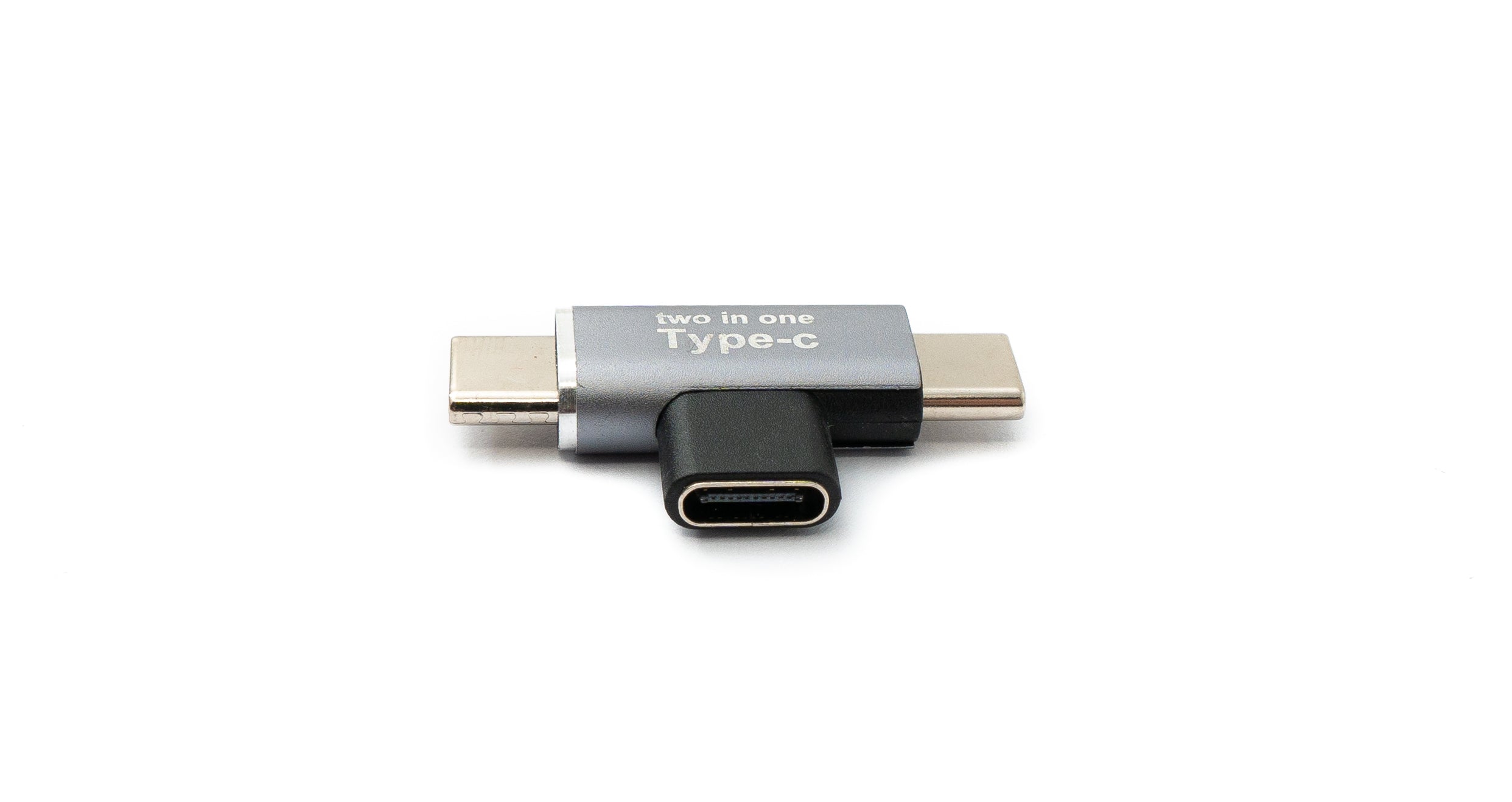 USB-C Y-Ladeadapter 1× USB-C Buchse → 2× USB-C Stecker gewinkelt Aluminium grau