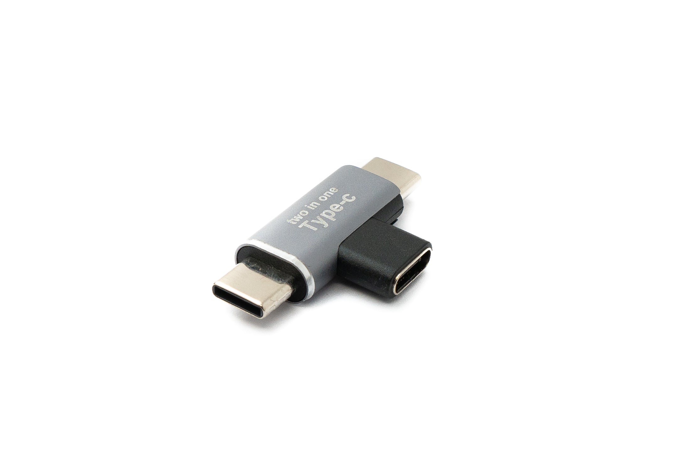 USB-C Y-Ladeadapter 1× USB-C Buchse → 2× USB-C Stecker gewinkelt Aluminium grau