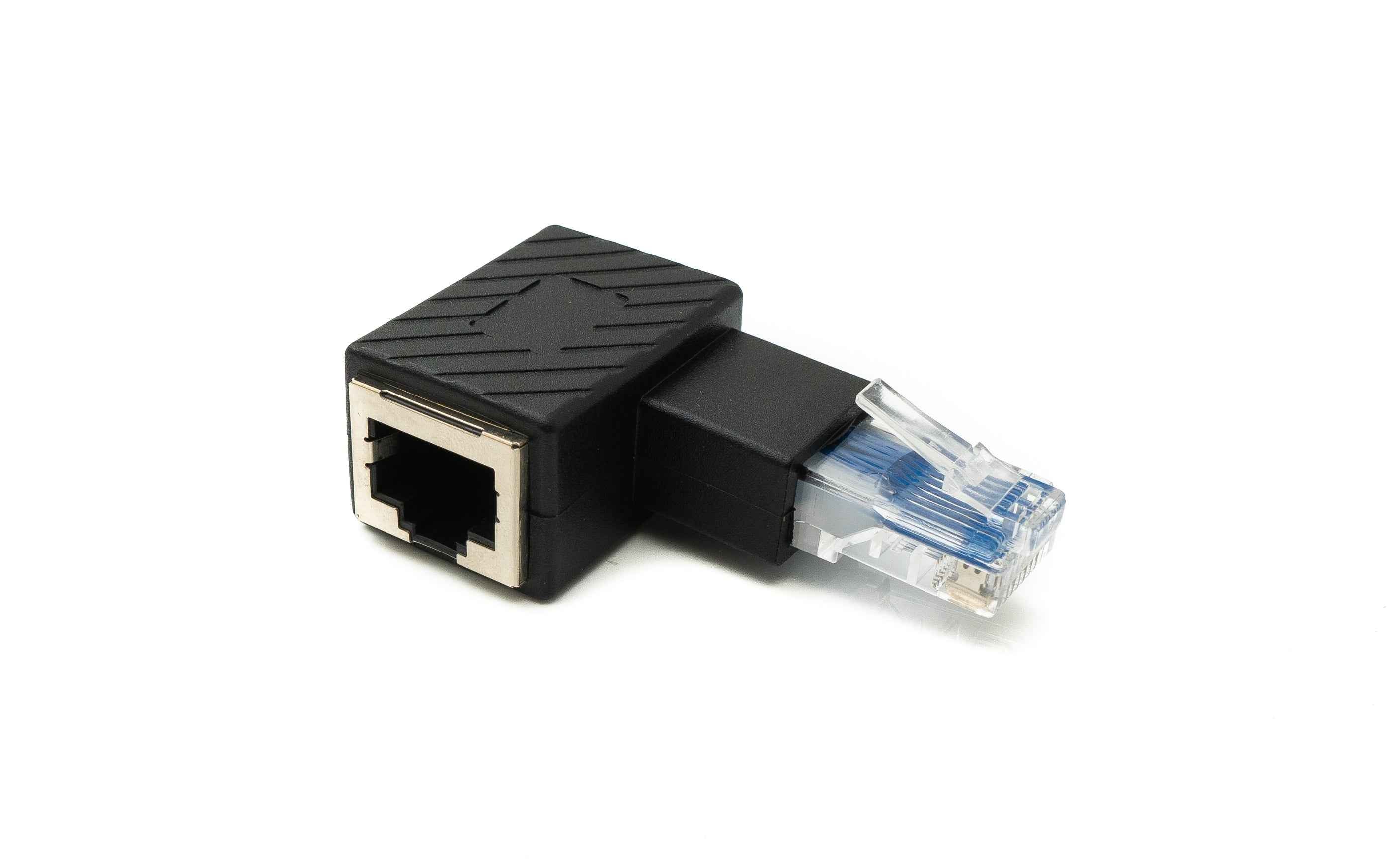 SYSTEM-S LAN Adapter RJ45 Stecker zu Buchse Winkel Ethernetadapter Kabel in Schwarz