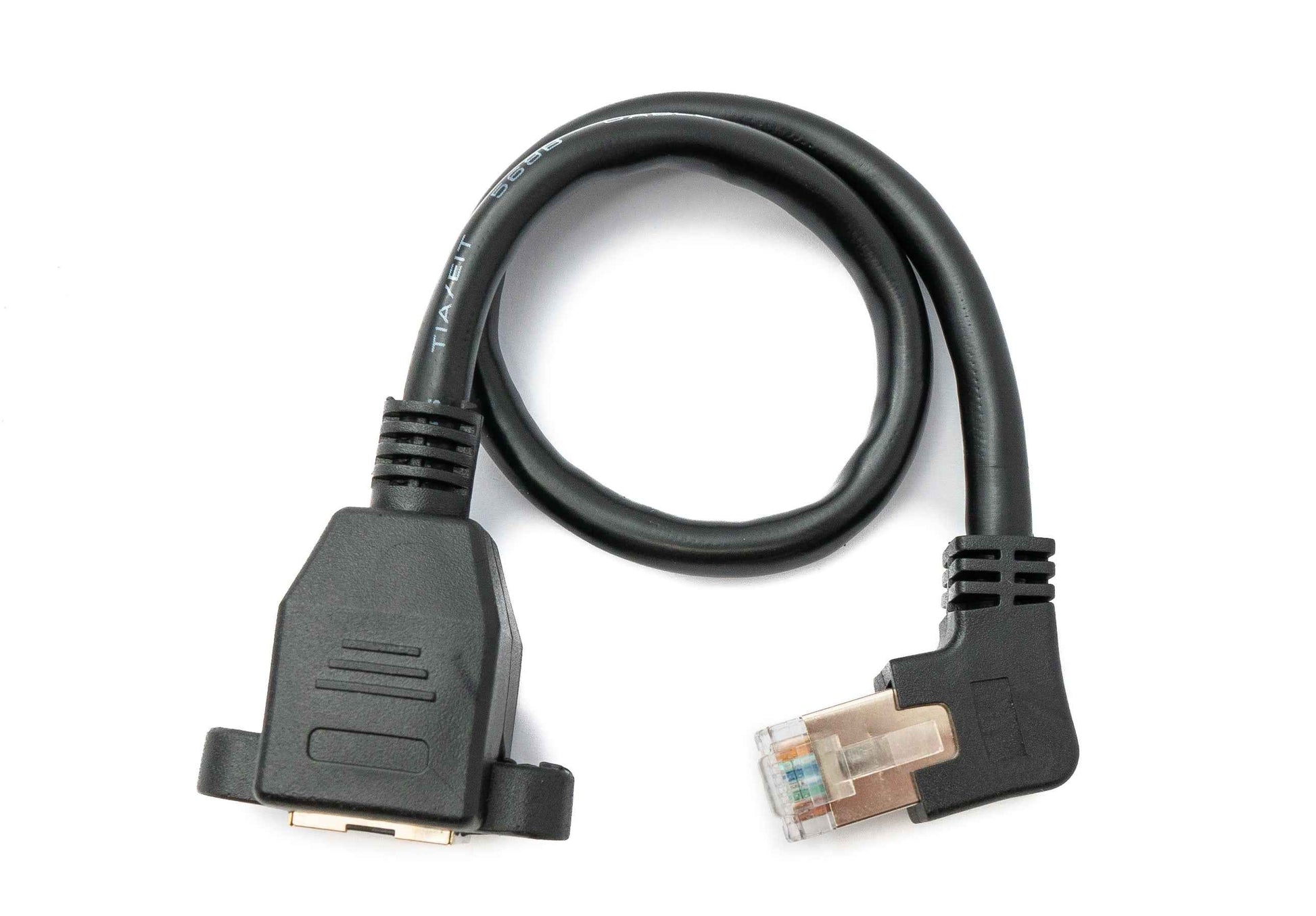 SYSTEM-S LAN Kabel 30 cm 8P8C Stecker zu Buchse Winkel Schraube in Schwarz