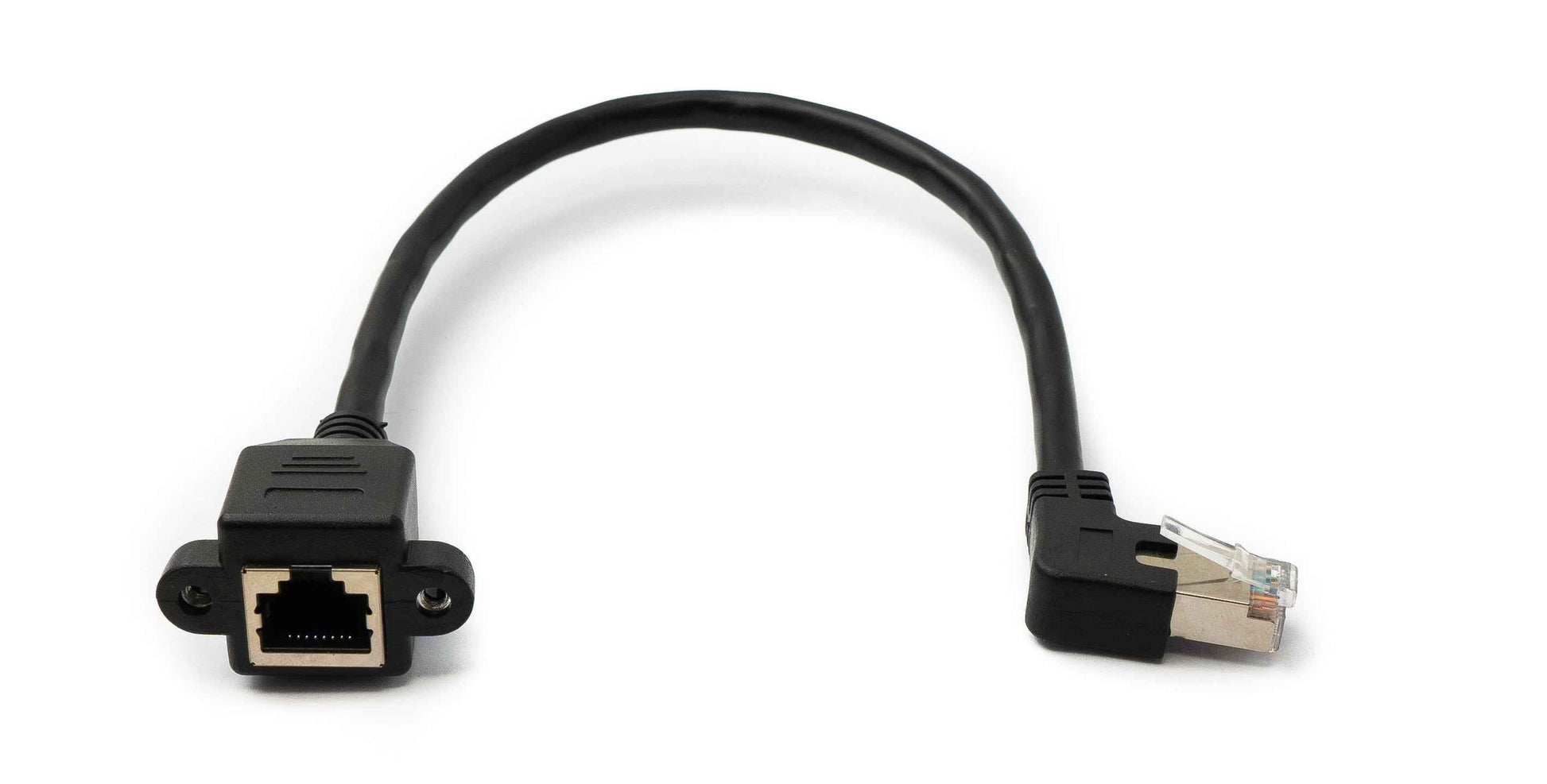 SYSTEM-S LAN Kabel 30 cm 8P8C Stecker zu Buchse Winkel Schraube in Schwarz