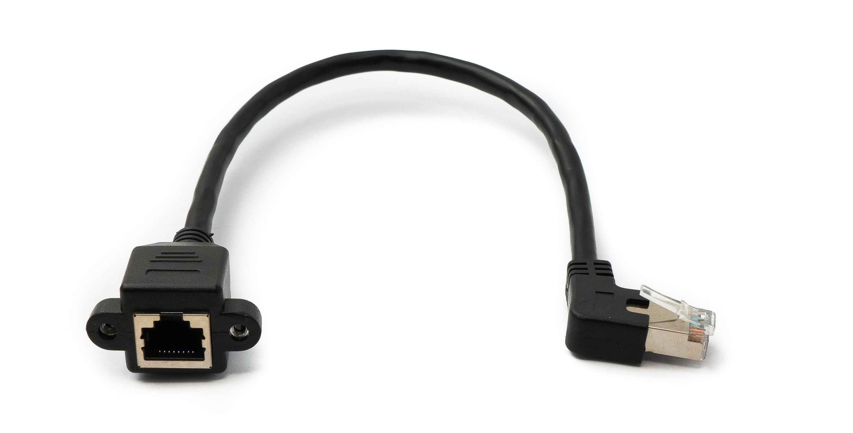 SYSTEM-S LAN Kabel 30 cm 8P8C Stecker zu Buchse Winkel Schraube in Schwarz
