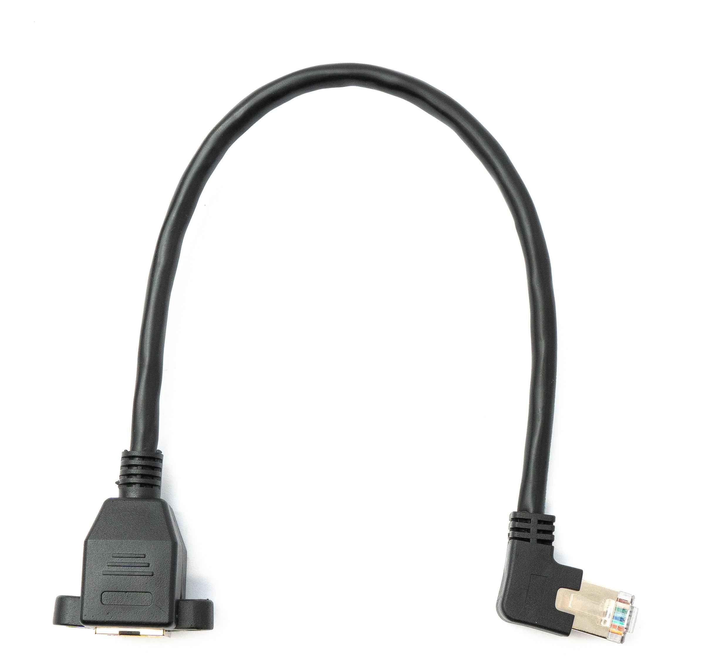 SYSTEM-S LAN Kabel 30 cm 8P8C Stecker zu Buchse Winkel Schraube in Schwarz