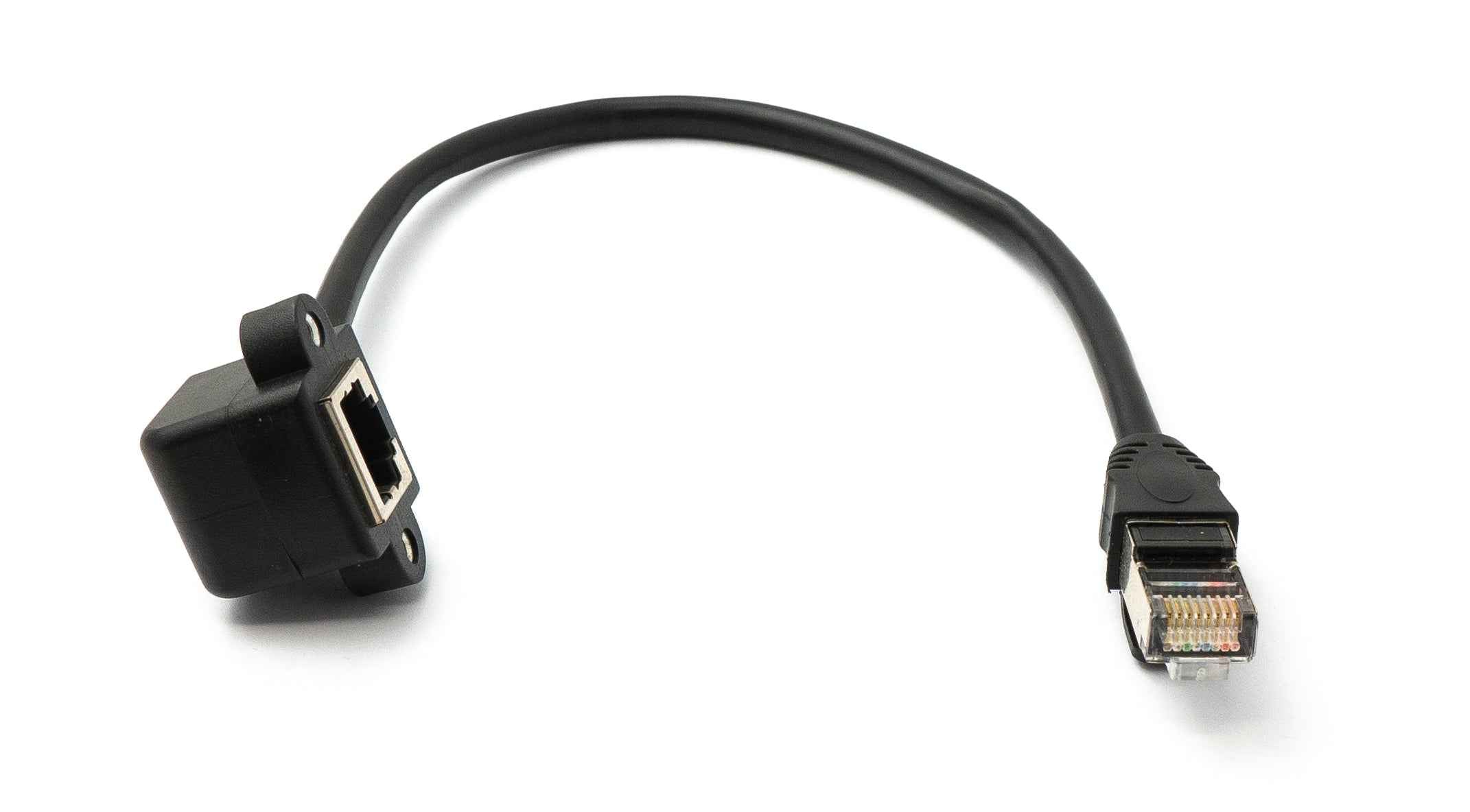 SYSTEM-S LAN Kabel 30 cm 8P8C Buchse zu RJ45 Stecker Winkel Schraube in Schwarz