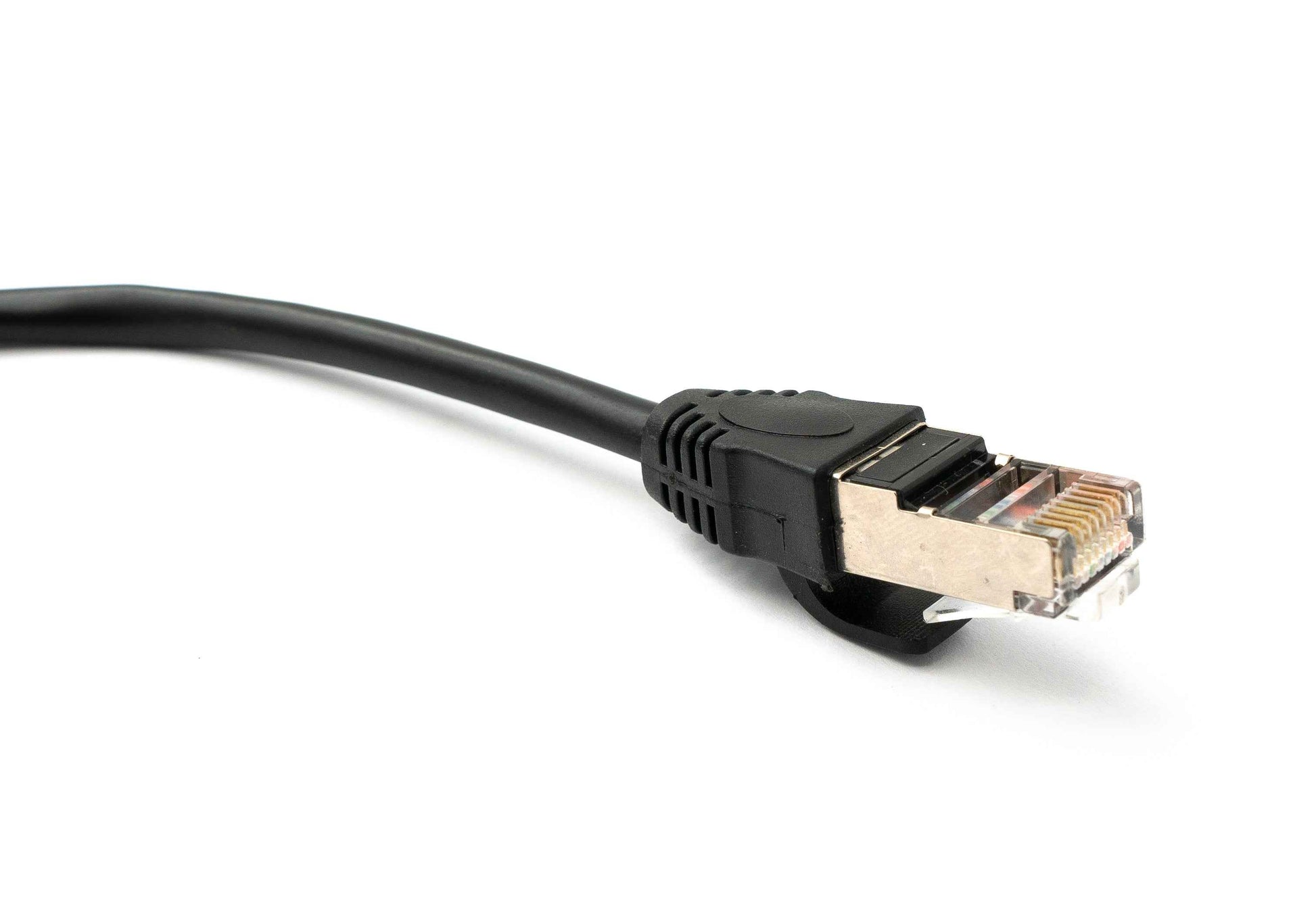 SYSTEM-S LAN Kabel 30 cm 8P8C Buchse zu RJ45 Stecker Winkel Schraube in Schwarz