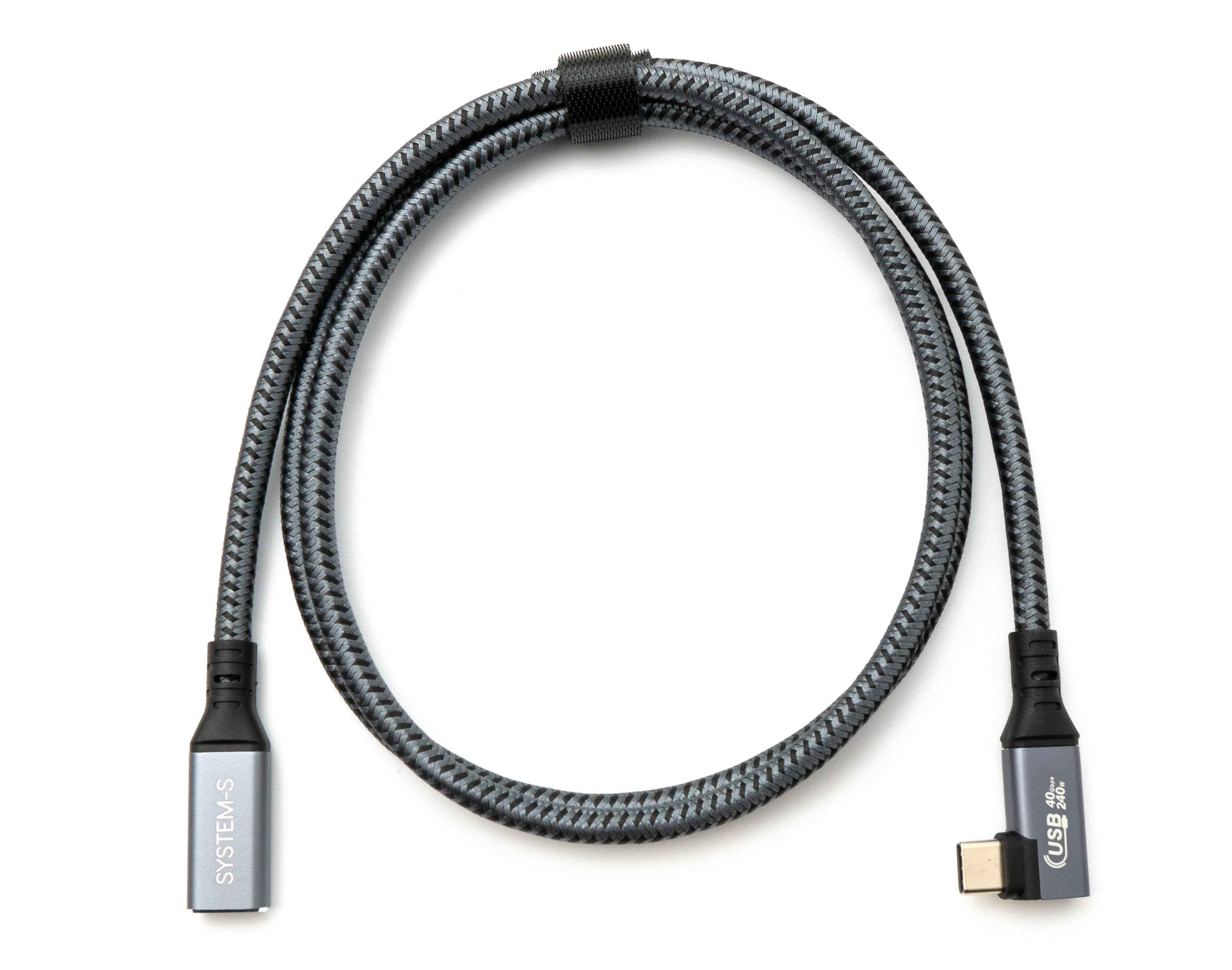 SYSTEM-S USB4 USB 100 cm Kabel Typ C Stecker zu Buchse Winkel geflochten 40 Gbit/s 240 W USB 4.0 Kabel