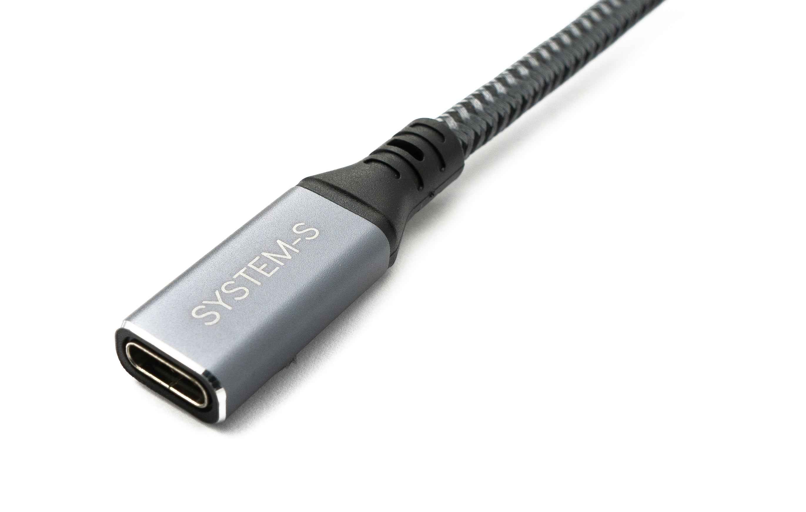 SYSTEM-S USB4 USB 100 cm Kabel Typ C Stecker zu Buchse Winkel geflochten 40 Gbit/s 240 W USB 4.0 Kabel