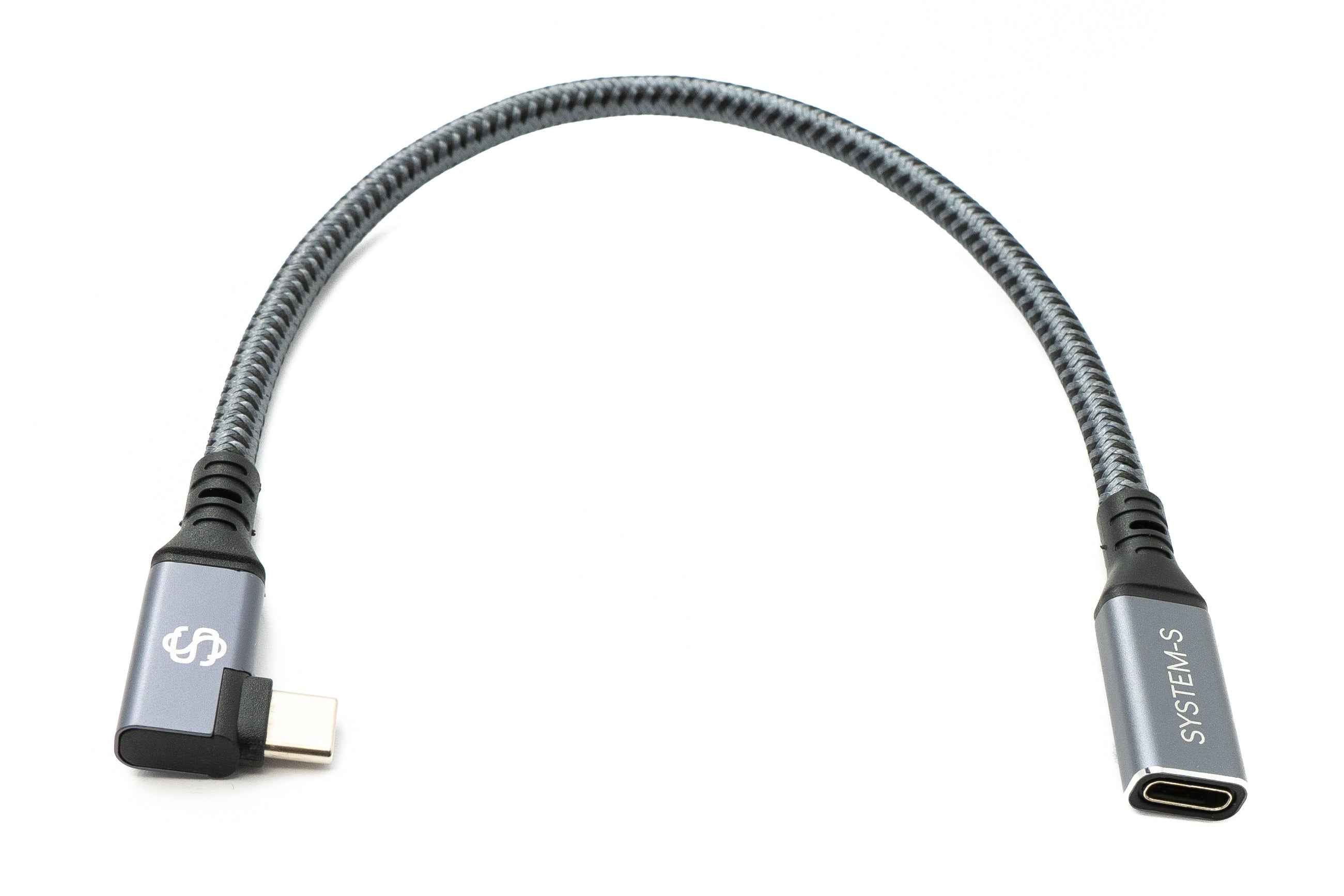 SYSTEM-S USB4 USB 20 cm Kabel Typ C Stecker zu Buchse Winkel geflochten 40 Gbit/s 240 W USB 4.0 Kabel