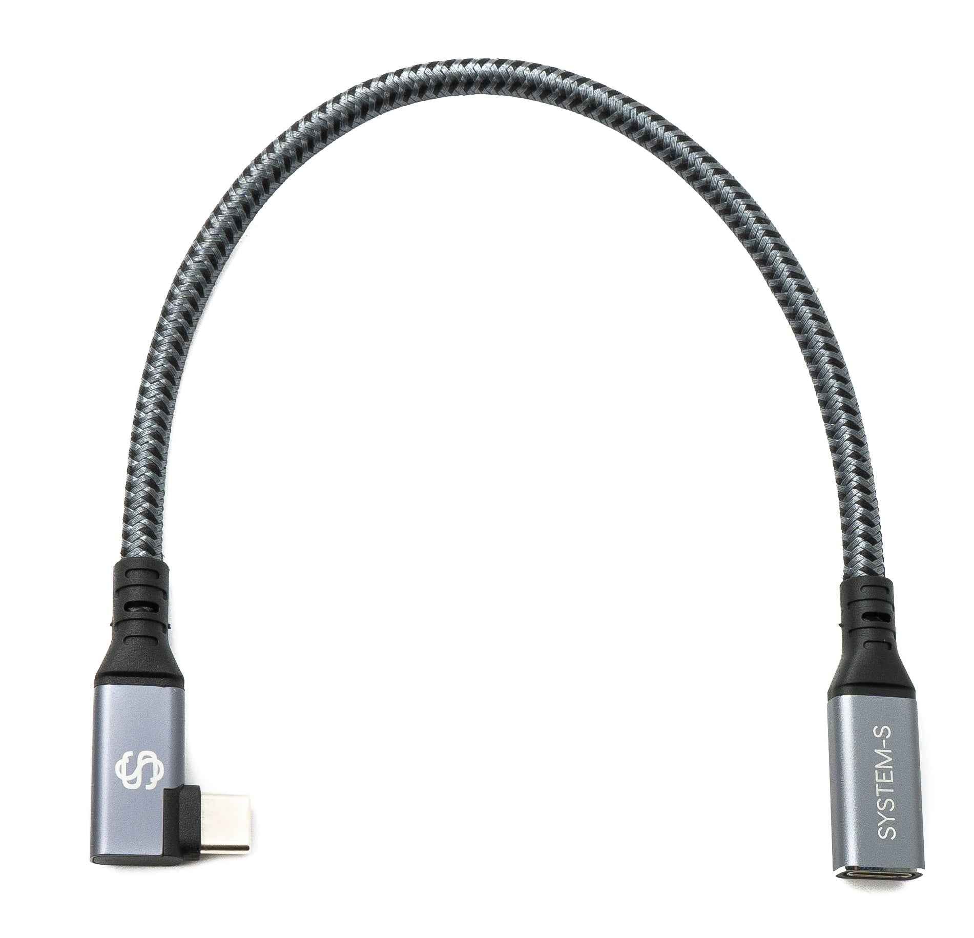 SYSTEM-S USB4 USB 20 cm Kabel Typ C Stecker zu Buchse Winkel geflochten 40 Gbit/s 240 W USB 4.0 Kabel