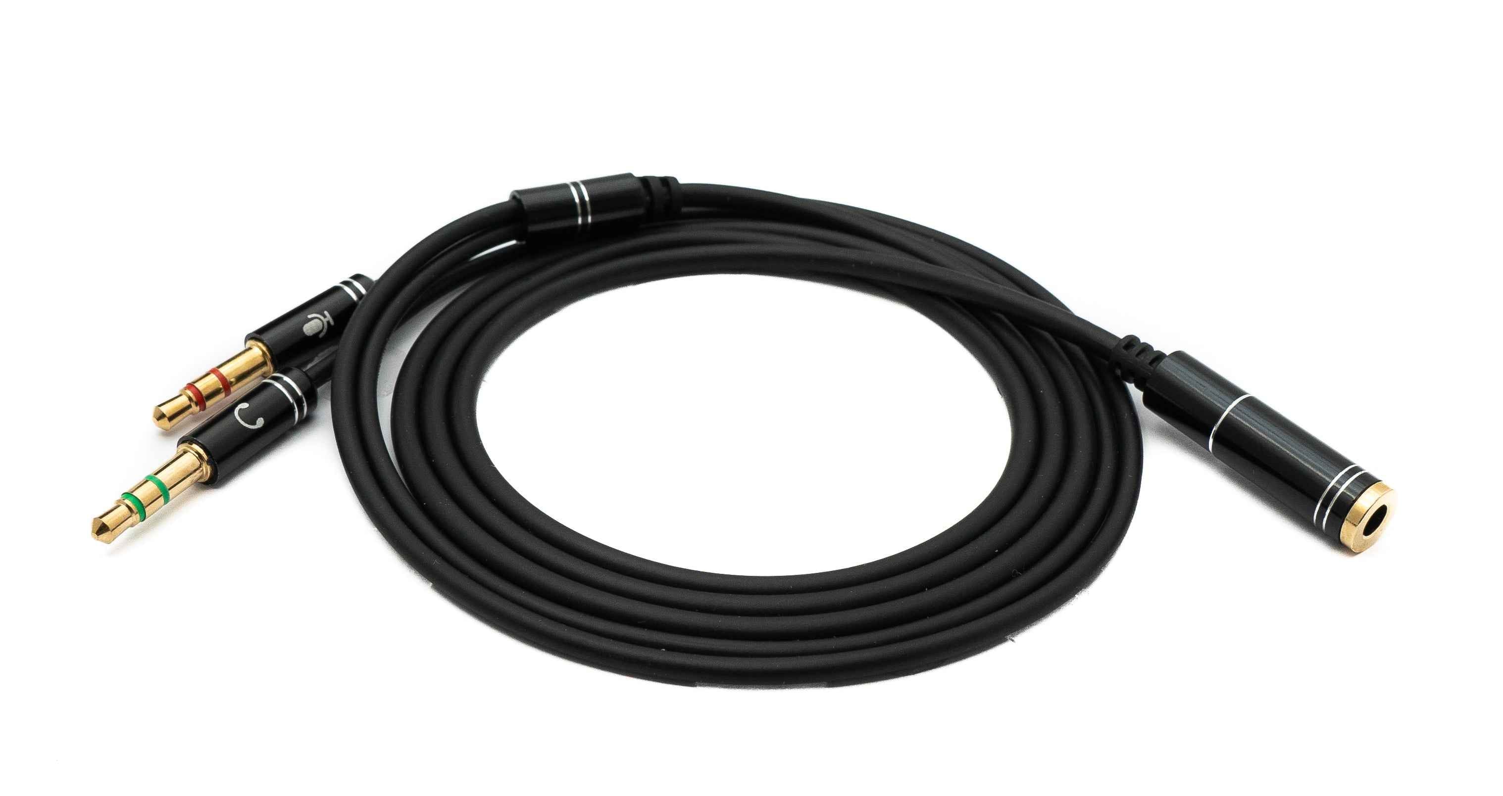 SYSTEM-S Audio Y Kabel 100cm Stereo AUX Klinke 3,5mm Buchse zu 2x Stecker Schwarz