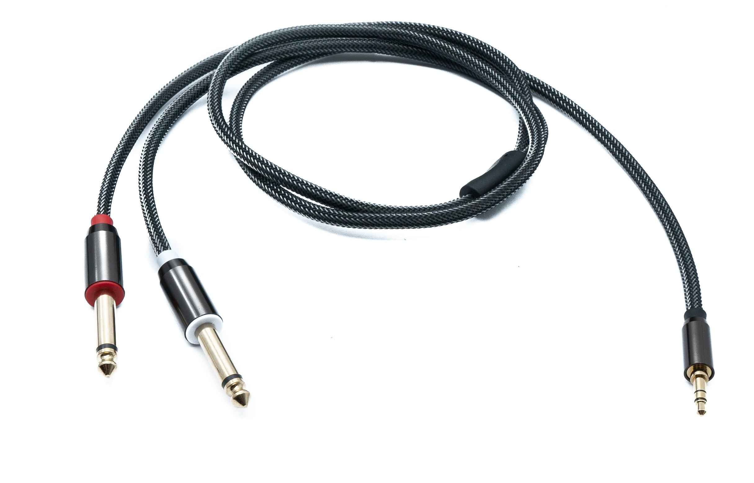 SYSTEM-S Audio Y Klinke Kabel 100 cm 2x 6,35 mm 2 polig Stecker zu 3,5 mm 3 polig Stecker geflochten AUX