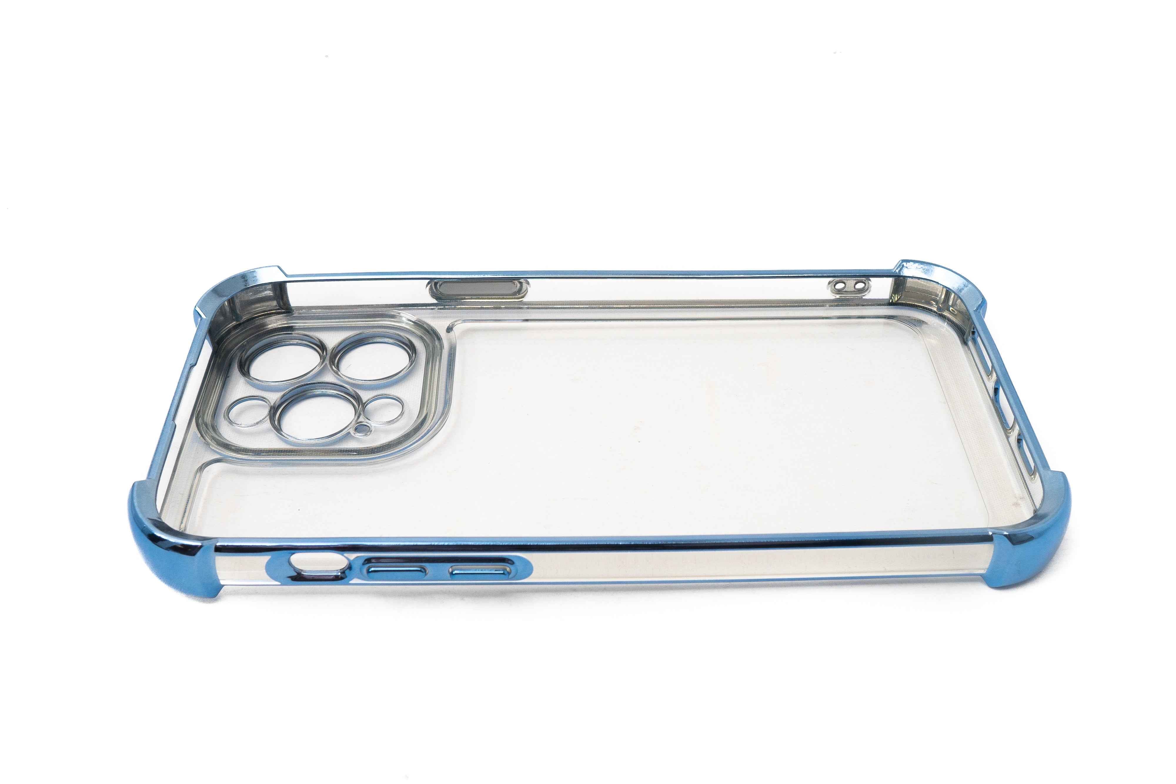 SYSTEM-S Schutzhülle stoßfest aus TPU Glanz Blau Transparent Hülle für iPhone 14 Pro Max