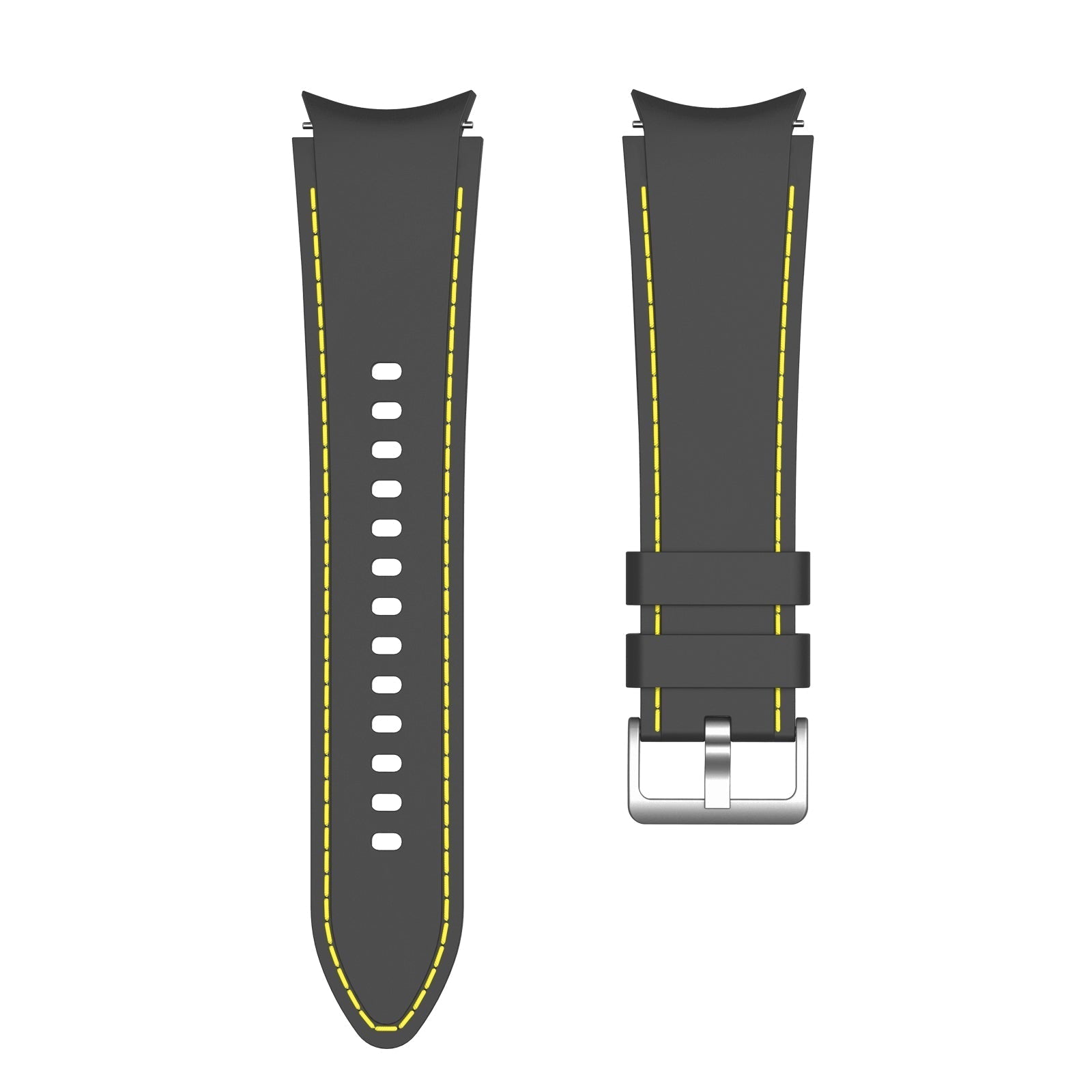 Smartwatch-Armband Silikon 20 mm Schwarz mit gelben Nähten | System-S