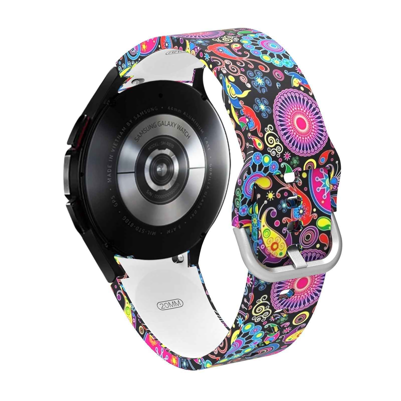 SYSTEM-S Armband flexibel aus Silikon 20mm für Samsung Galaxy Watch 4 mit Retro Muster