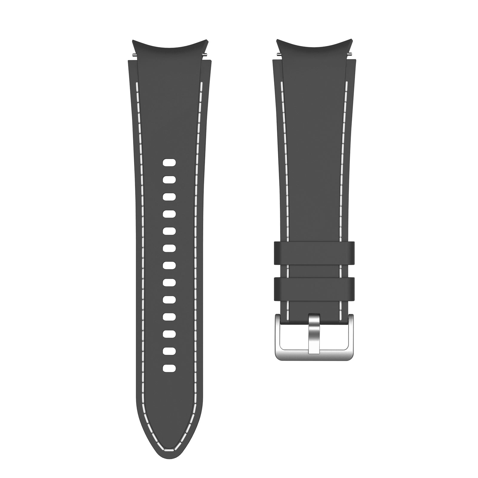 Smartwatch-Armband Silikon flexibel 20 mm Schwarz Kunstlederoptik 79287138