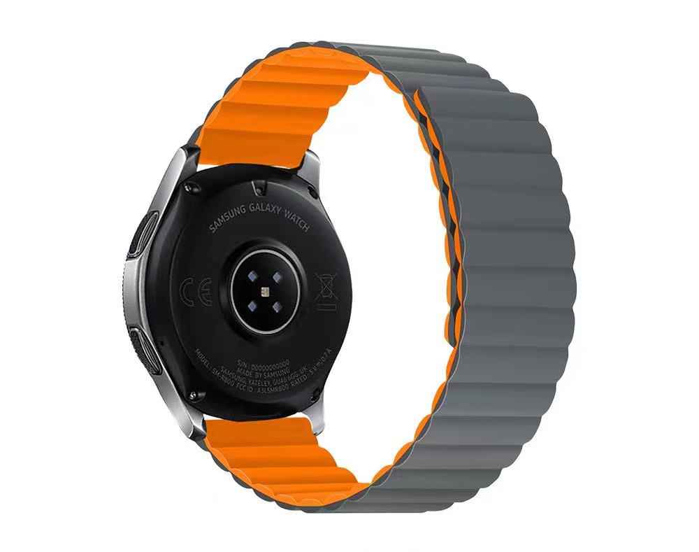SYSTEM-S Armband 20 mm aus Silikon magnetisch für Smartwatch in Orange Grau